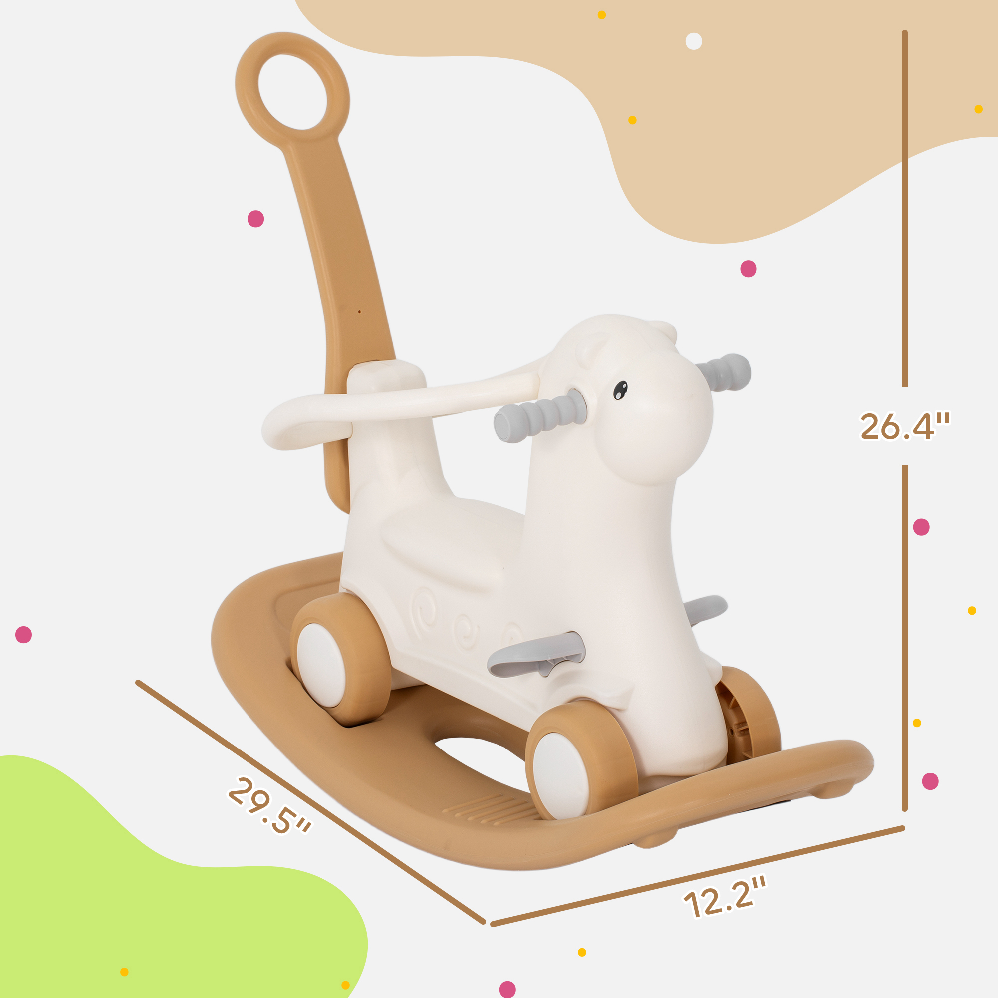 Rocking Horse for Toddlers 1-3 Years, 4-in-1 Baby Rocking Horse with Detachable Balance Board and Push Handle, Brown — image 4