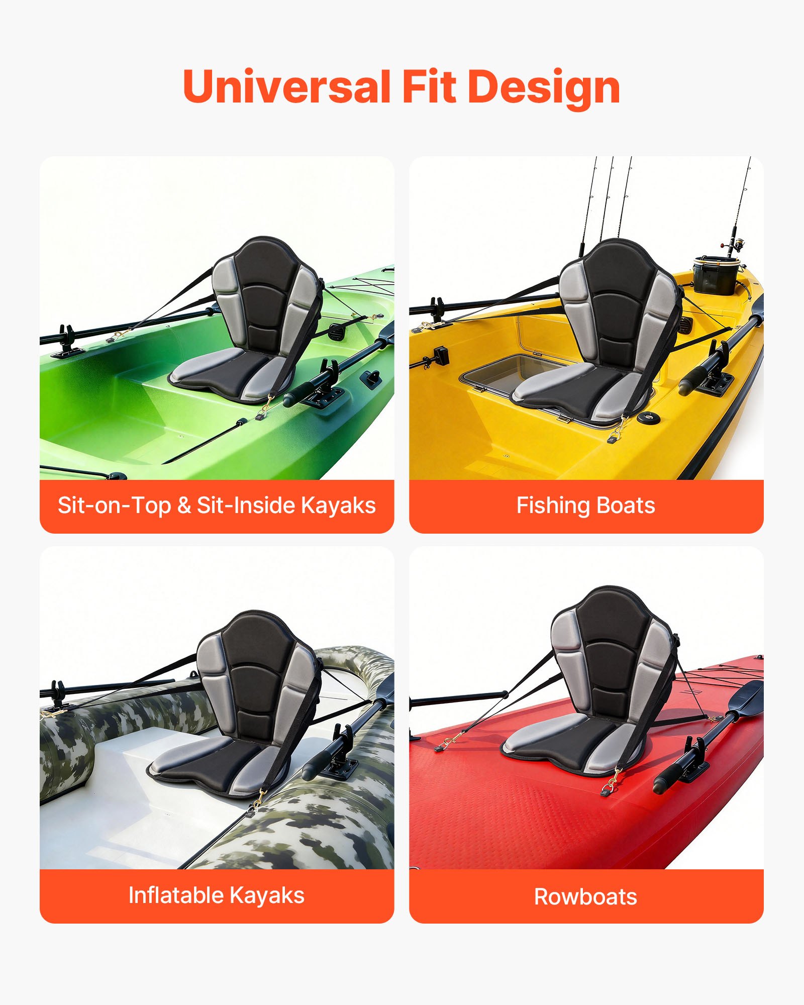 Kayak Seat, 1 Pack 1" Thick, Universal Paddle Board Seat With Back Support, Sit-on-Top Soft Padded Cushion With Storage Bag & Adjustable Straps For SUP, Fishing Boat, Inflatable Kayak, Rowboat — imagen 2