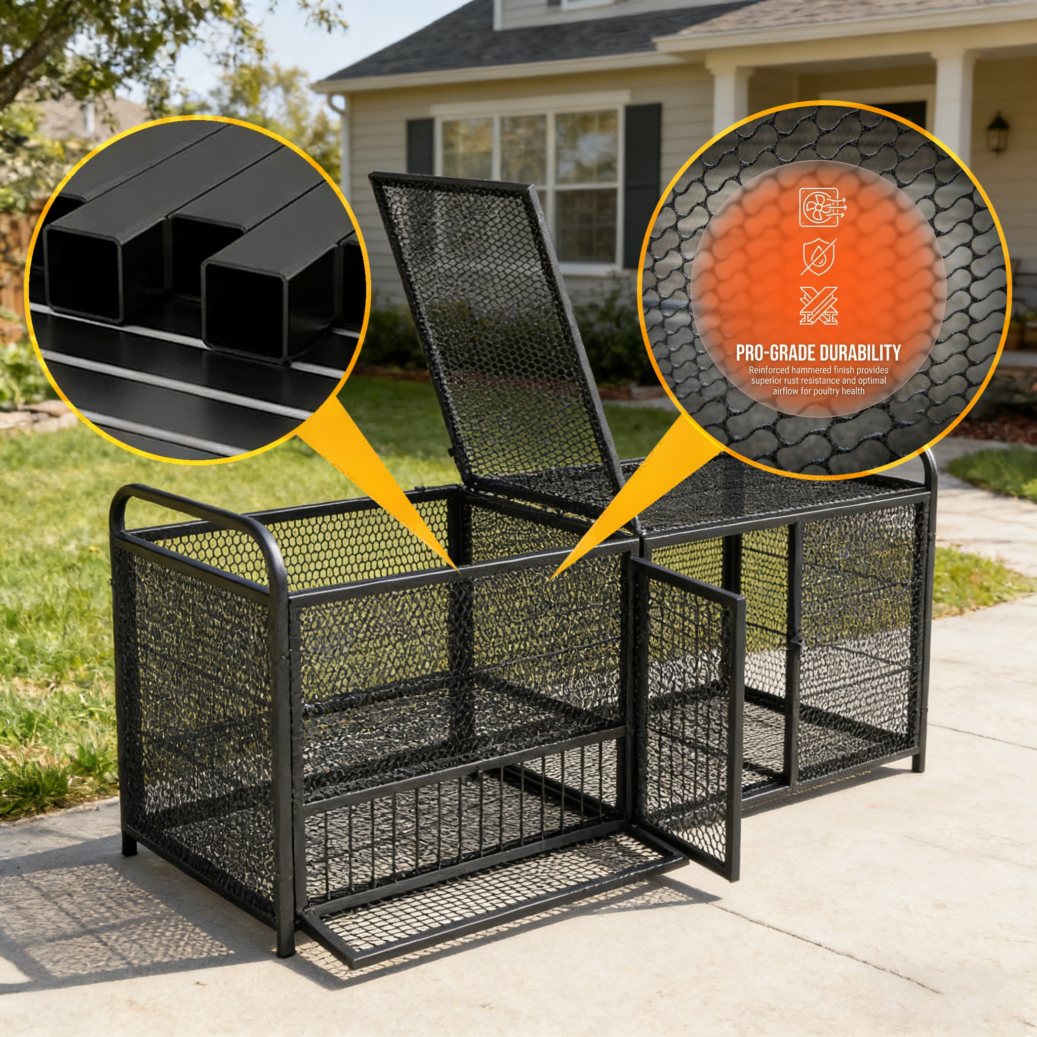 Caja de Pollos Metálica para Reproducción de 63 Pulgadas, Coop Duradera para Gallinas con Espacio Amplio, Cuna para Pájaros y Conejillos — imagen 3