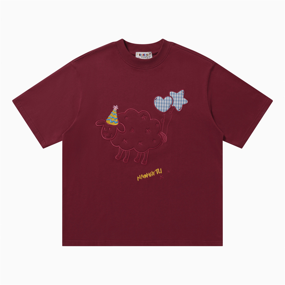 Camiseta de manga corta con bordado de oveja caricaturesca — imagen 1