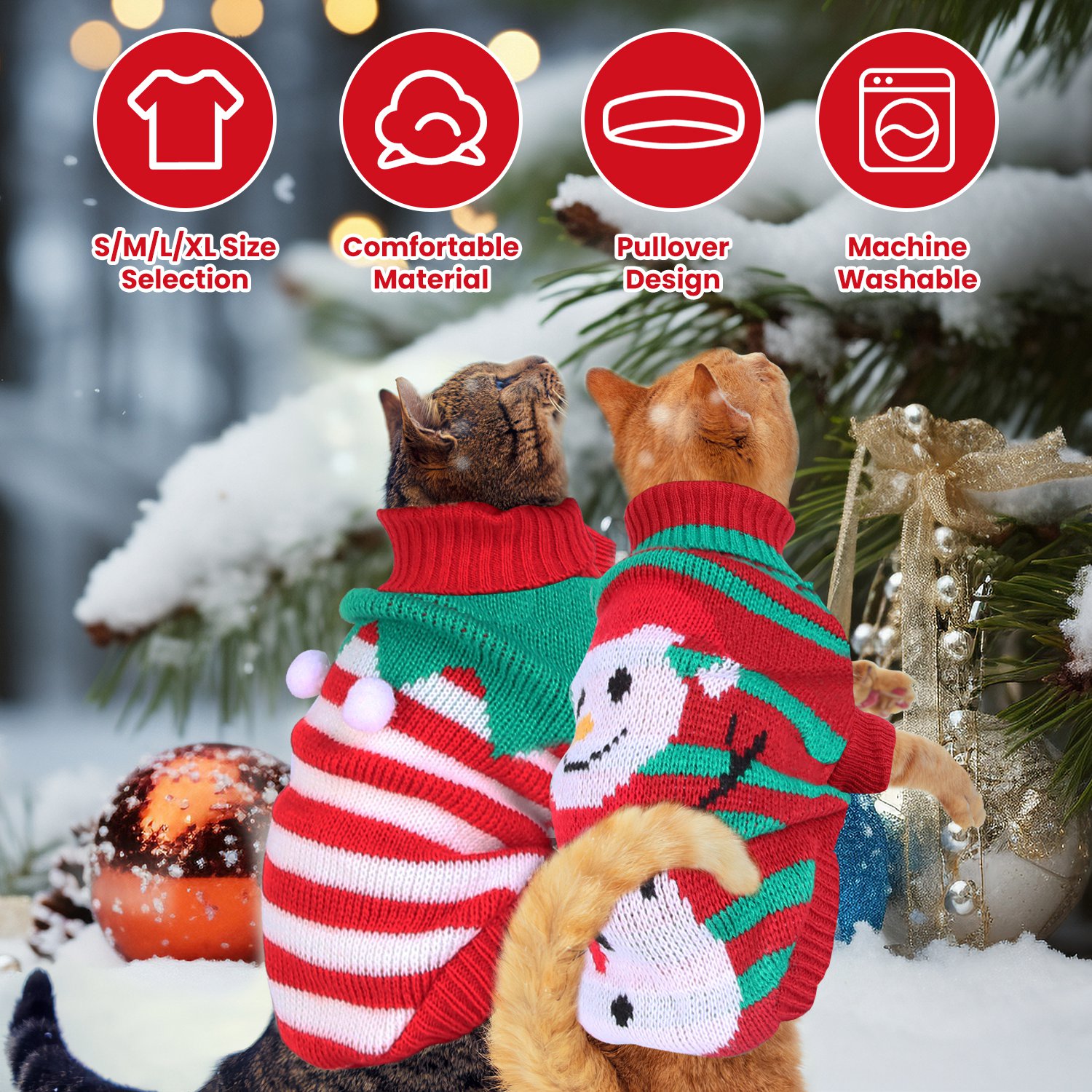 2 Patrones y 4 Tallas a Elegir - 1 Pieza de Suéter Navideño de Cuello Alto Para Mascotas, Ropa Navideña Para Perros y Gatos, Disfraz de Rayas con Muñeco de Nieve, Suéter de Invierno Para Gatitos y Cachorros Pequeños y Medianos — imagen 1