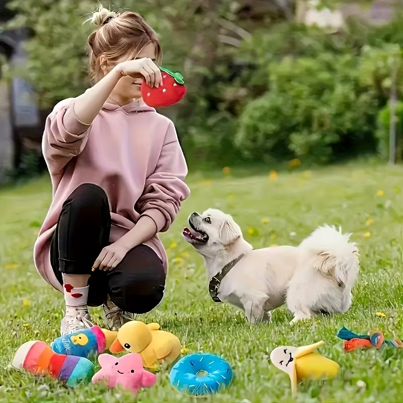 Plush Pet Toy Set, Large Gift Pack of Squeaky Toys for Small Dogs—squeaks, helps clean teeth, keeps your dog entertained — image 4