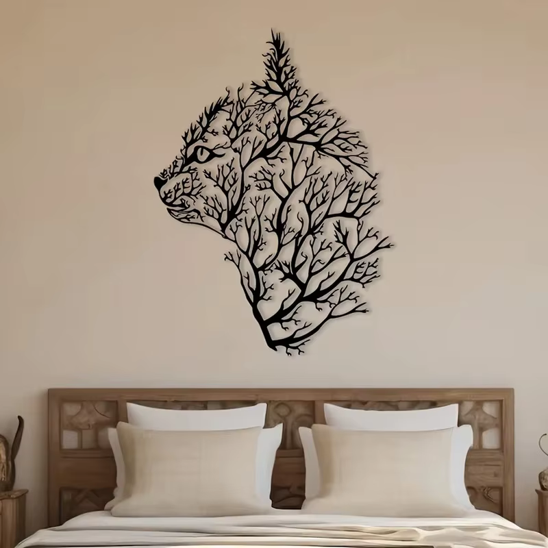 Arte de pared metálico de gato y árbol - Decoración minimalista para dormitorio, sala, oficina - Regalo perfecto para mudanza — imagen 2