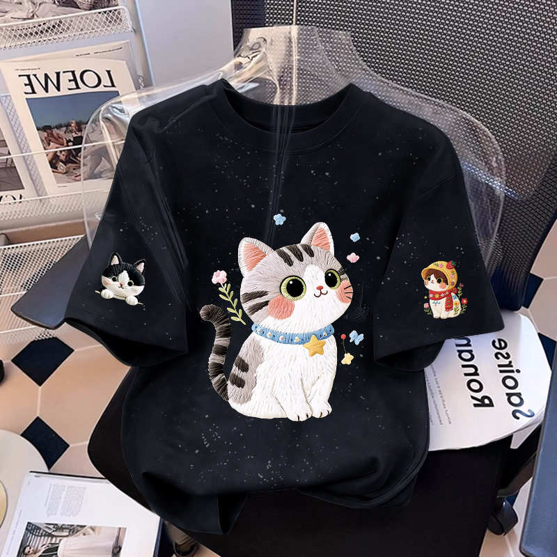 Girls' Short Sleeve T-Shirt Cat Print Casual Top — image 6