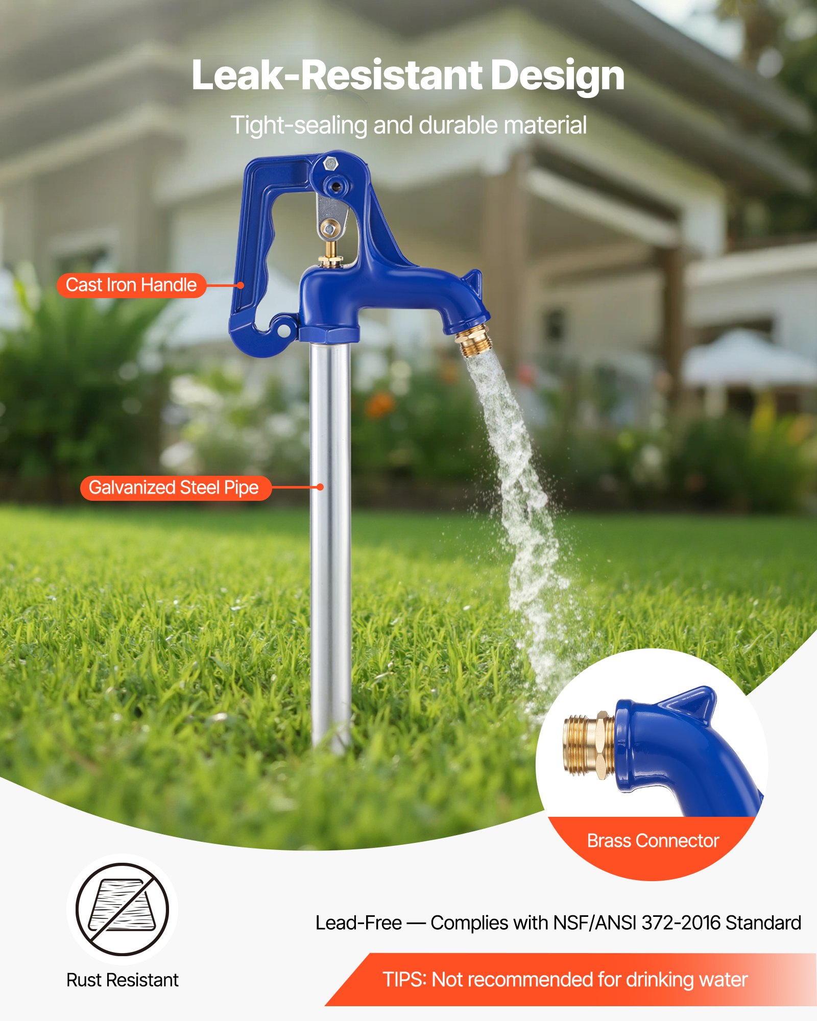 Frost Proof Yard Hydrant, 5.24FT Freeze-Proof Outdoor Faucet With 36" Bury Depth, 3/4" NPT Pipe Connection & 3/4" NH Hose Coupling, No Lead Freezeless Hydrant For Yard Garden Farm Irrigation — imagen 3