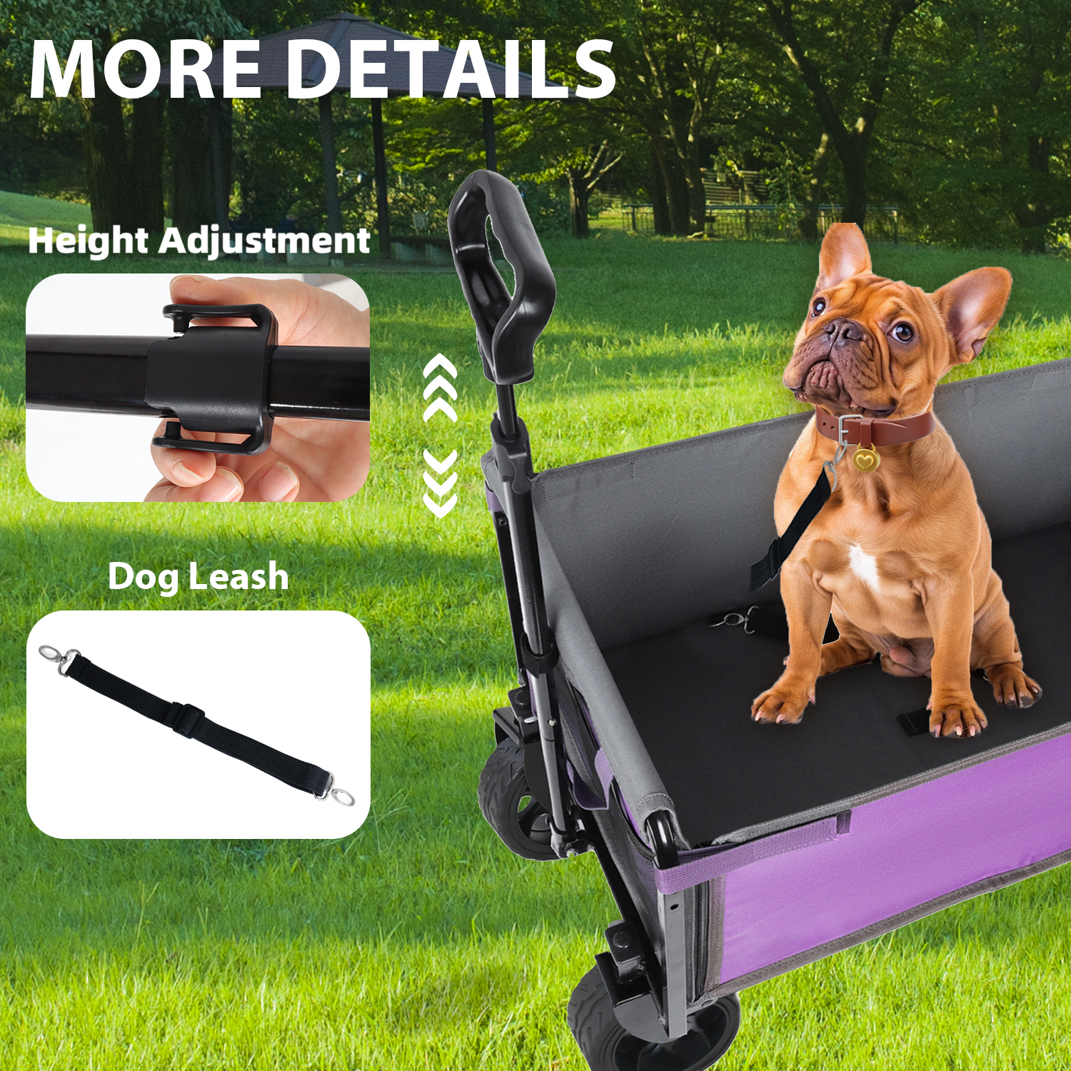 Carro de Camping Convertible con Ruedas Amplias 5x2 Pulgadas, Accesorios para Perros y Almacenamiento Versátil para Playa, Tiendas y Aventuras de 220 Libras Capacidad en Púrpura — imagen 2