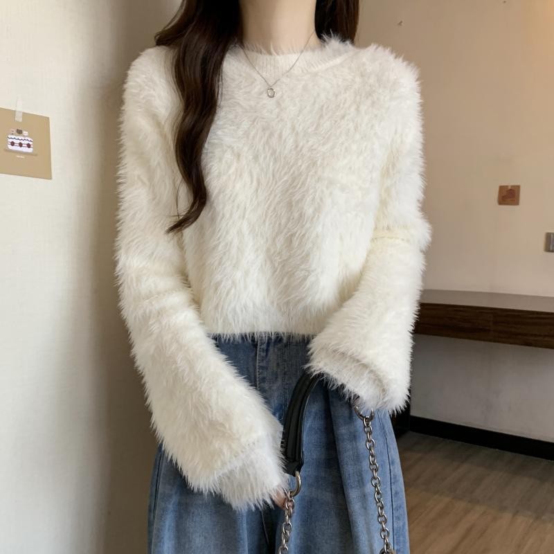 Women's Short Soft Faux Mink Plush Sweater Jacket - Knit Top — image 6
