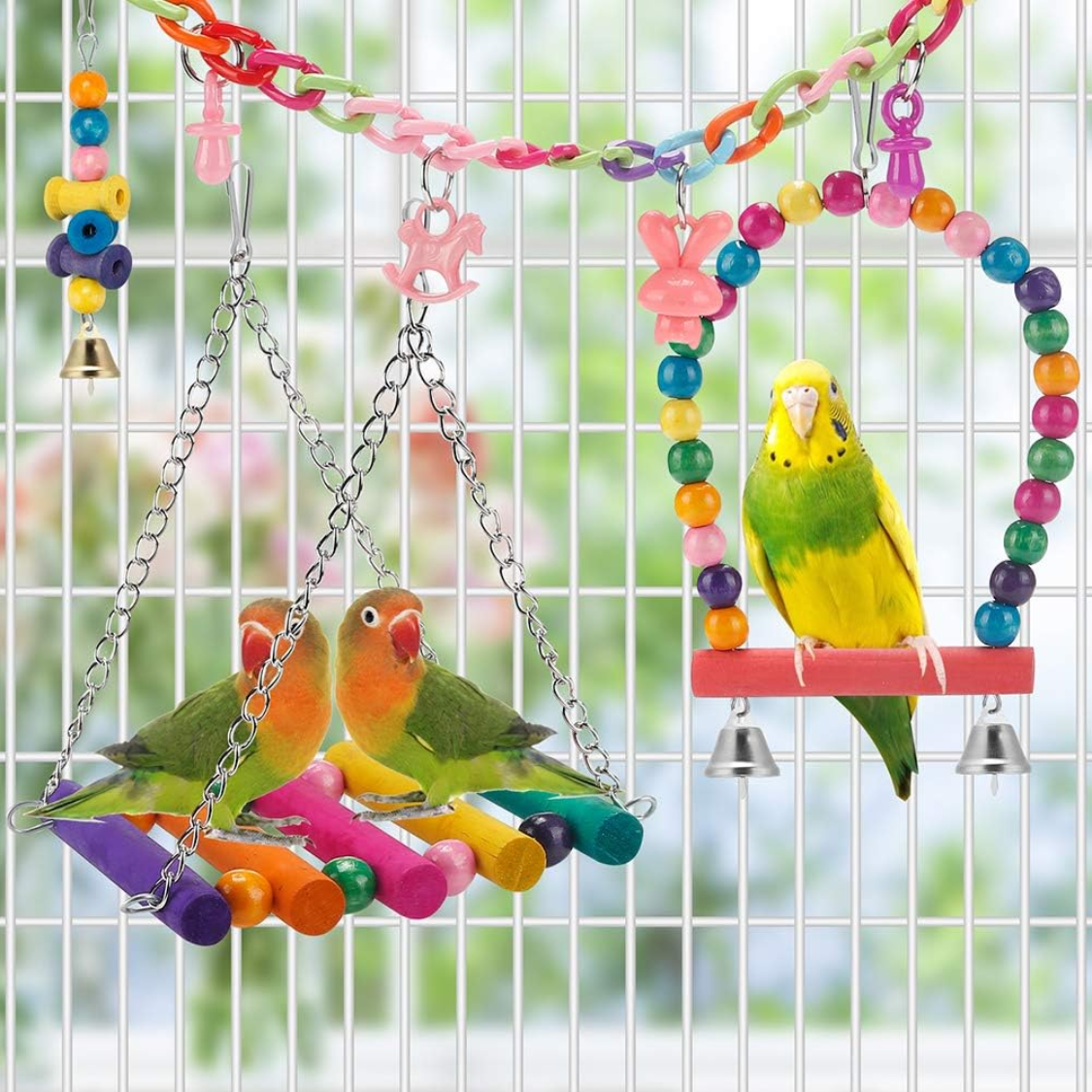 Juguetes para Pájaros: Colgantes y Trepar para Budgerigares Coloridos — imagen 5
