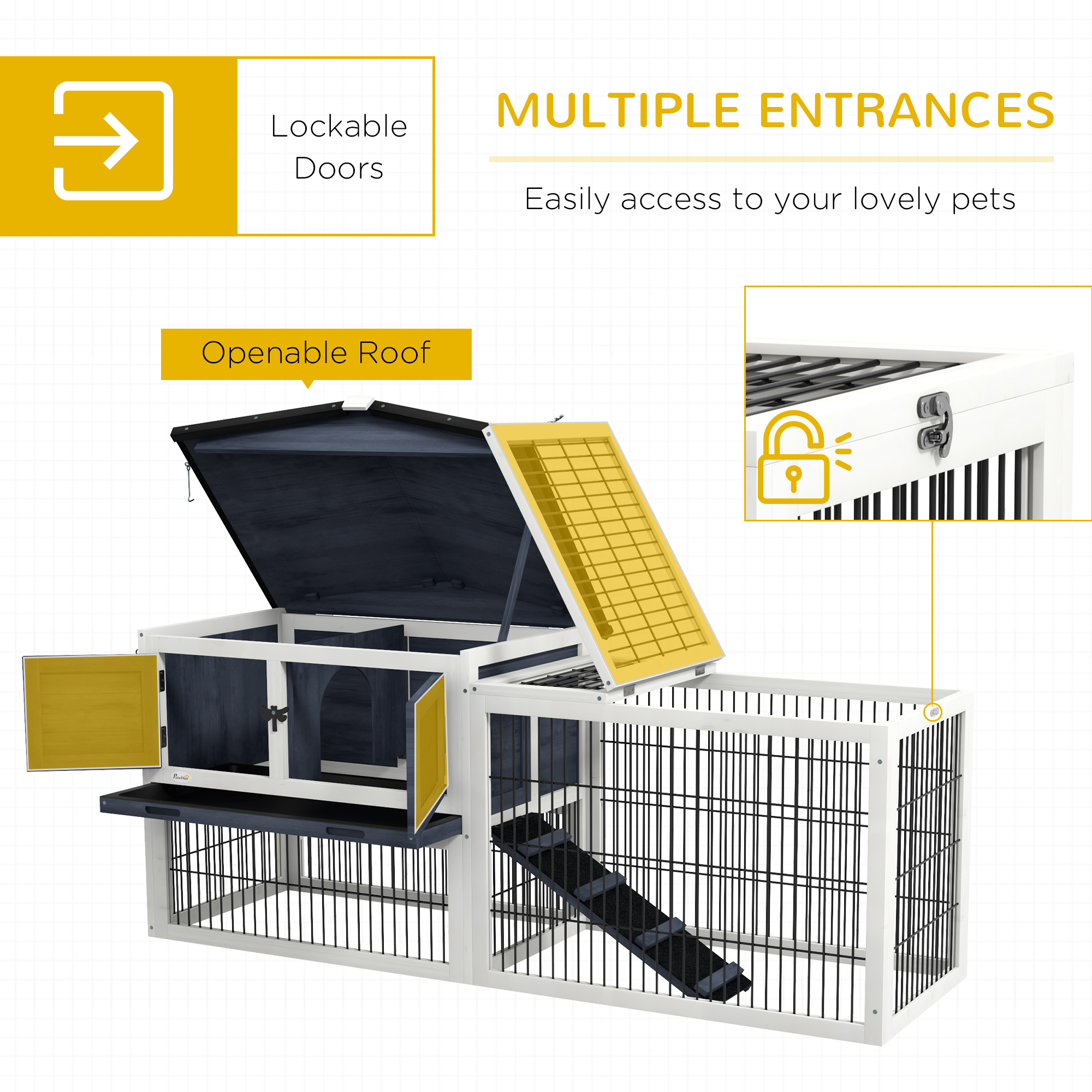2 Level 59" Outdoor Rabbit Hutch With Openable Top, Dark Gray — imagen 3