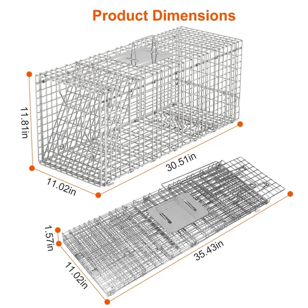 Humane Cat Trap Cage Catch Release Live Animal Rodent Cage Collapsible Galvanized Wire For Raccoons Beavers Groundhogs Foxes Armadillos — image 3