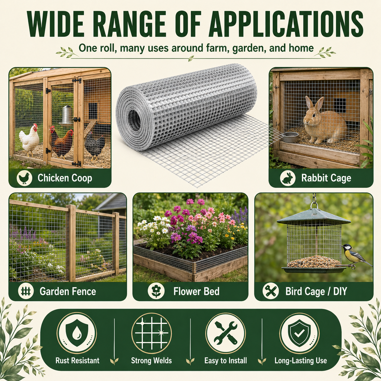 Malla Metálica Blanca de 24in x 100ft, Rollo de Alambre de Gallinero Soldado de 1/2 Pulgada, Cerca para Jardín y Plantas, Apta para Gallineros y Renovación del Hogar — imagen 14