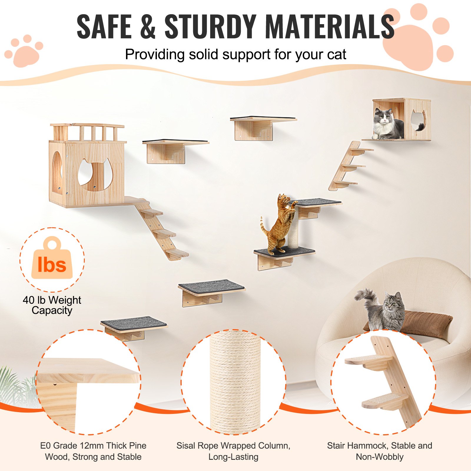 Wall Mounted Cat Shelves Tree With Jumping Boards Nests Hammock Set Of 9 — imagen 4