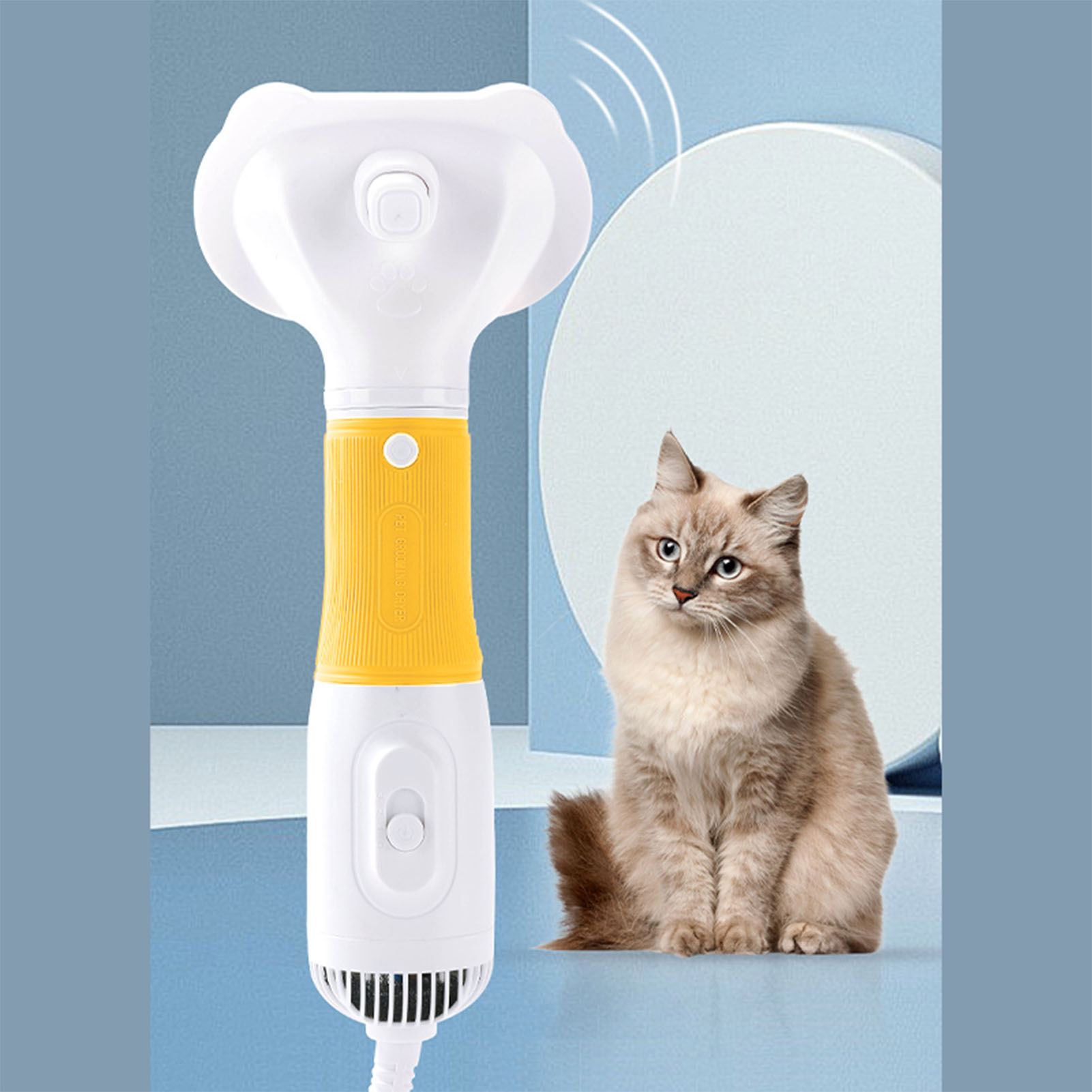 Secador de Pelos de Mascotas con Cepillo Liso Bajo Ruido 600W 3 Temperaturas Ajustables 3 en 1 para Perros y Gatos Amarillo — imagen 2