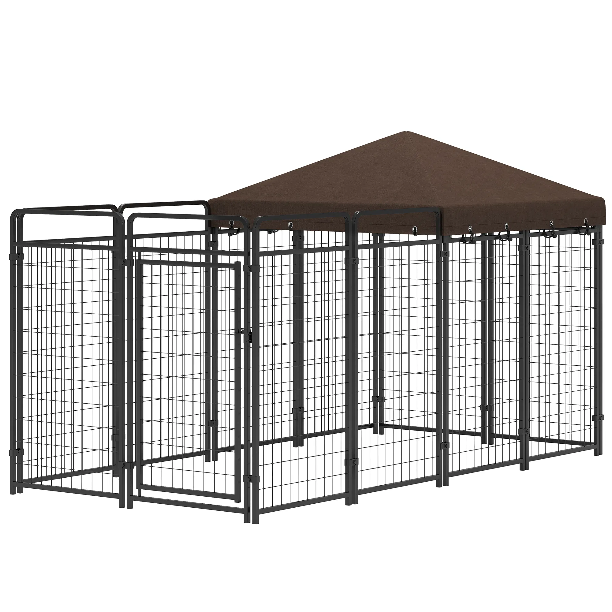 Dog Kennel Outdoor with Waterproof Canopy, Dog Run with Galvanized Chain Link for Large and Medium Dogs, Black — image 1