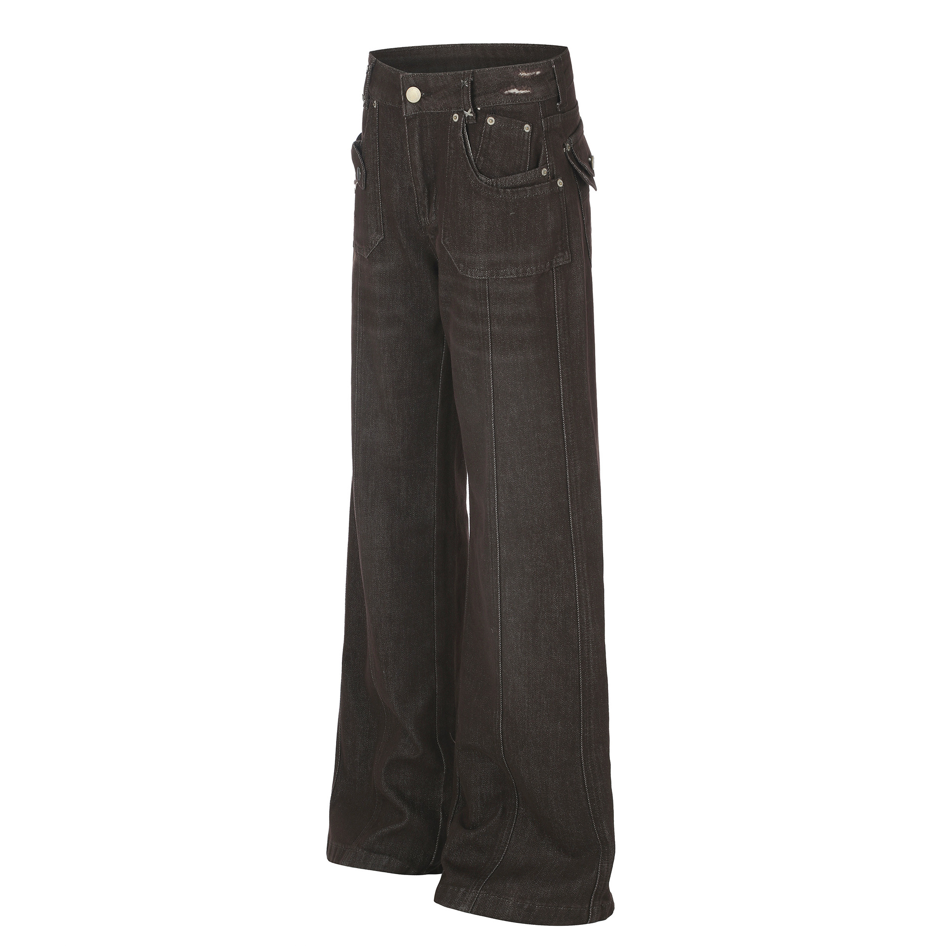 Women's High Street Embroidered Pocket Washed Distressed Cat Whisker Micro Flare Denim Jeans — image 3