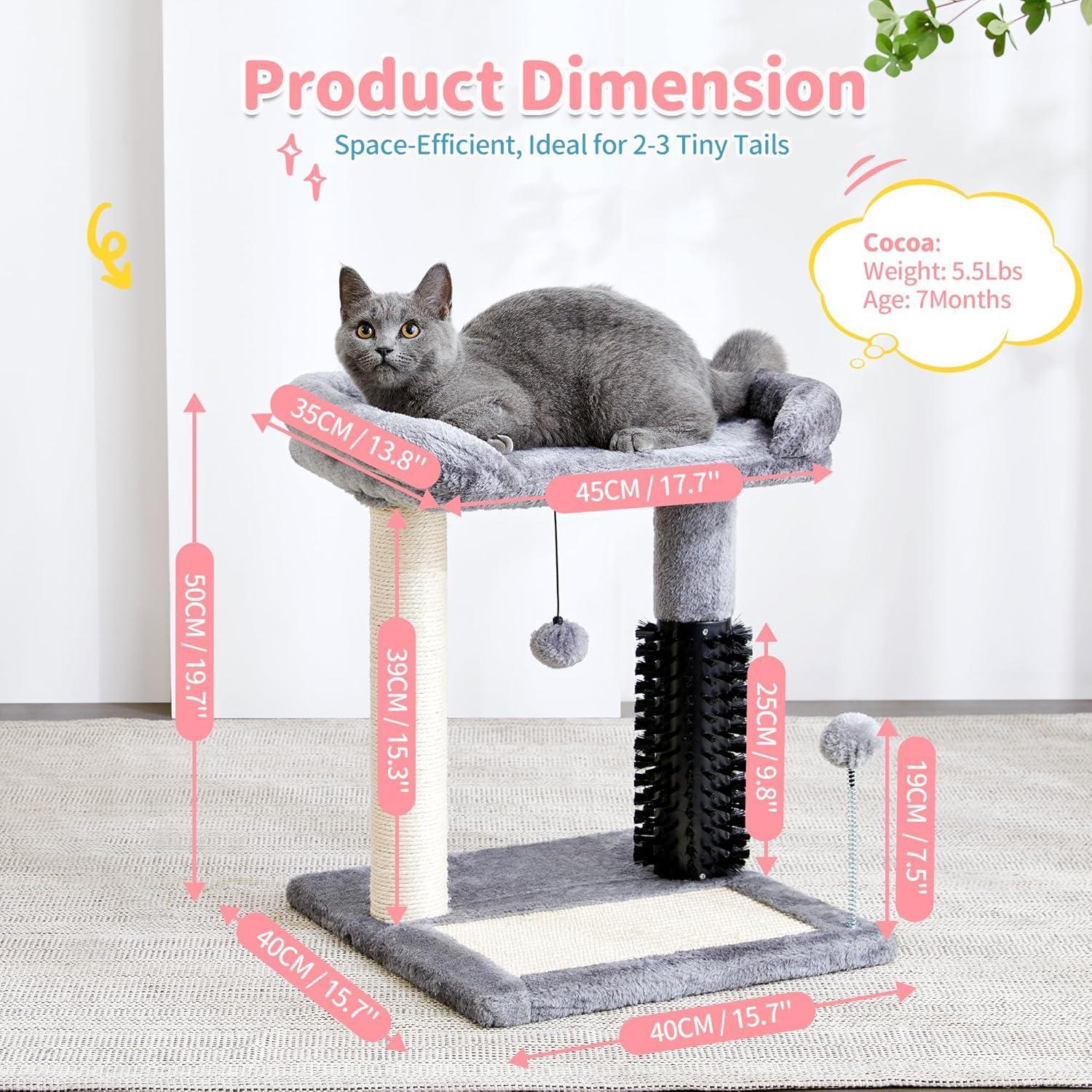 Árbol de Gato 4 en 1 Pequeño con Pelo Natural y Cepillo para Autogroomado, Poste de Escarbar Sisal y Colgantes para Entretener a los Gatos Indómitos — imagen 8