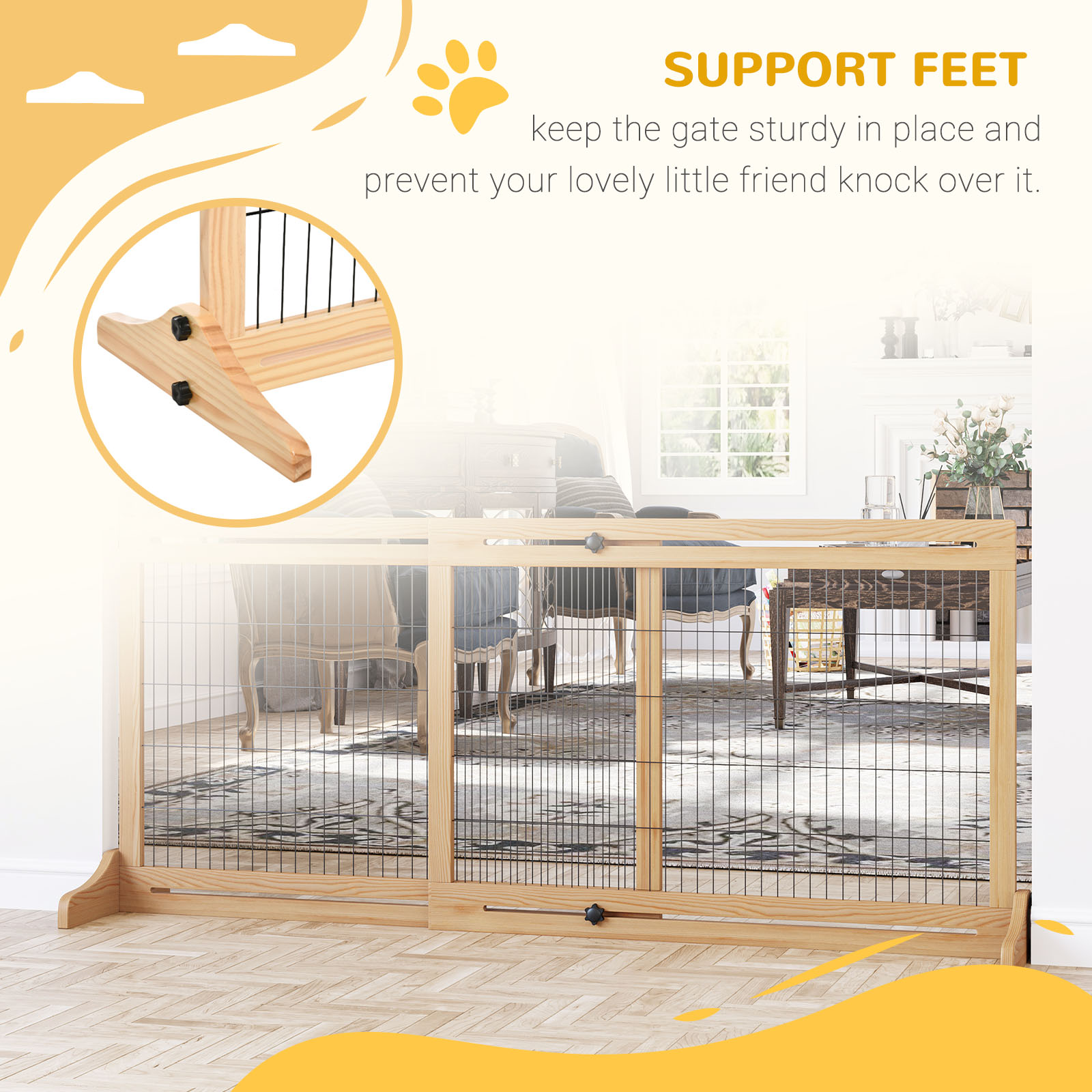 Puerta de Perros Extra Ancha Freestanding para Casa, Piso y Patio Natural — imagen 6