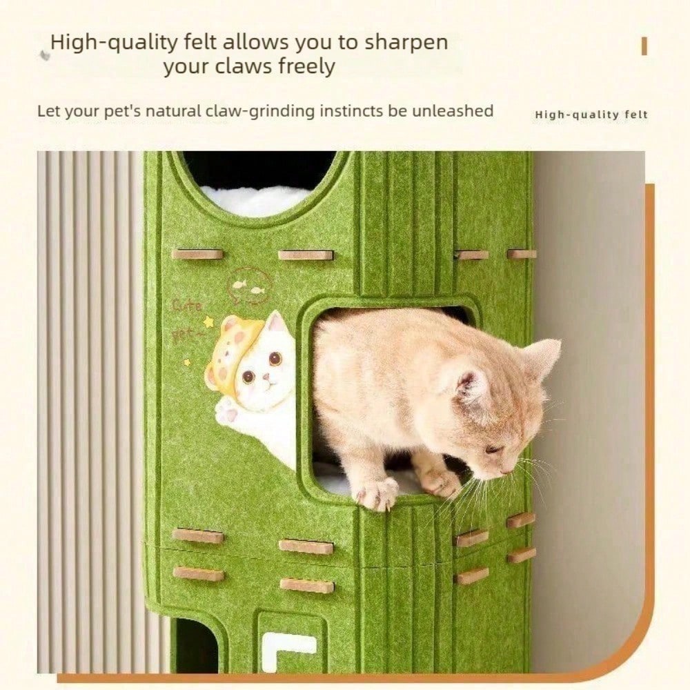 Multi Level Felt Cat Tree House, Vertical Cat Scratcher Tower With Multiple Hideaway Nests, Interactive Hanging Ball Toy, Space Saving Cat Condo For Indoor Cats, 2 Sizes Available — image 3