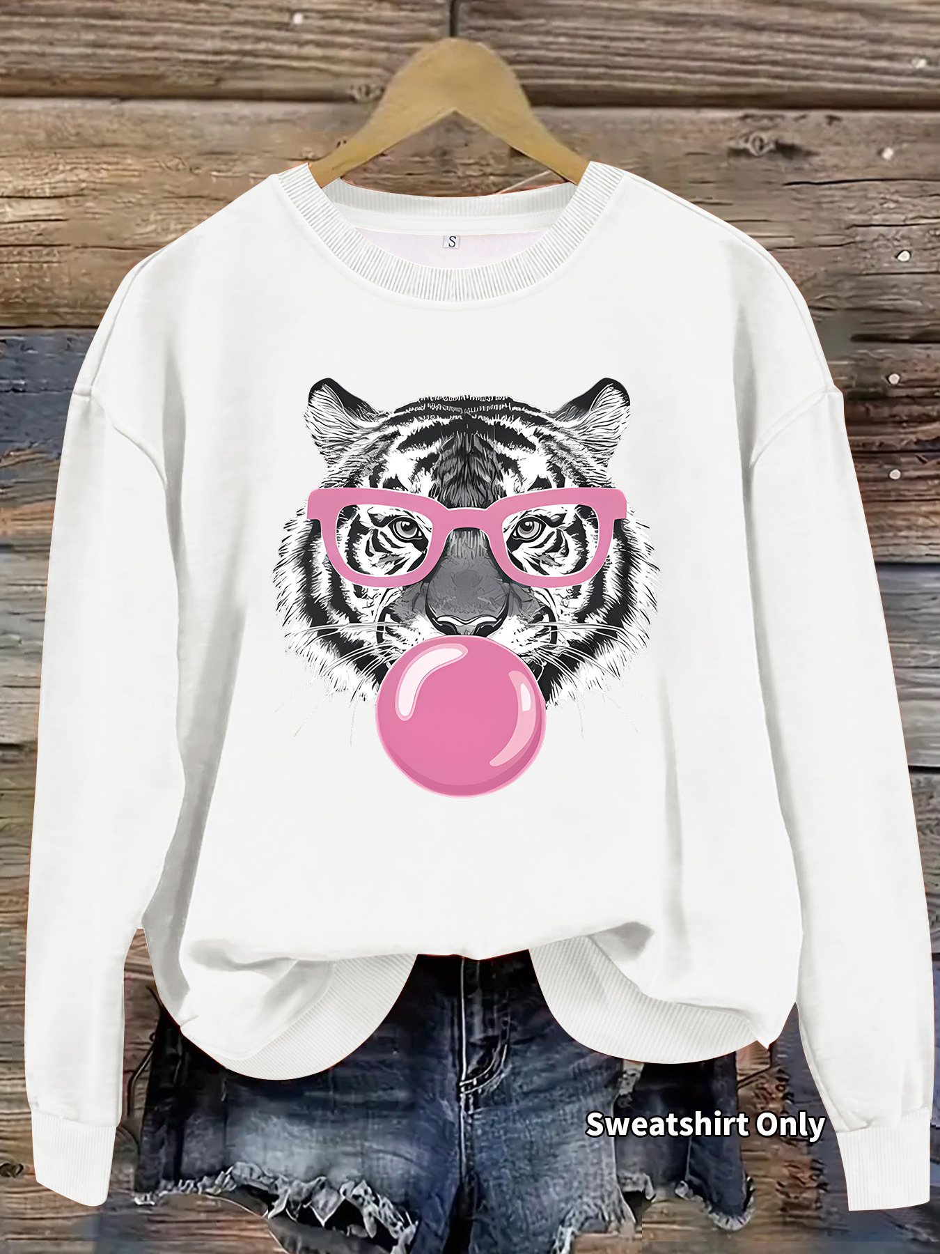 Tiger Glasses Printed Hoodie Round Neck — image 7