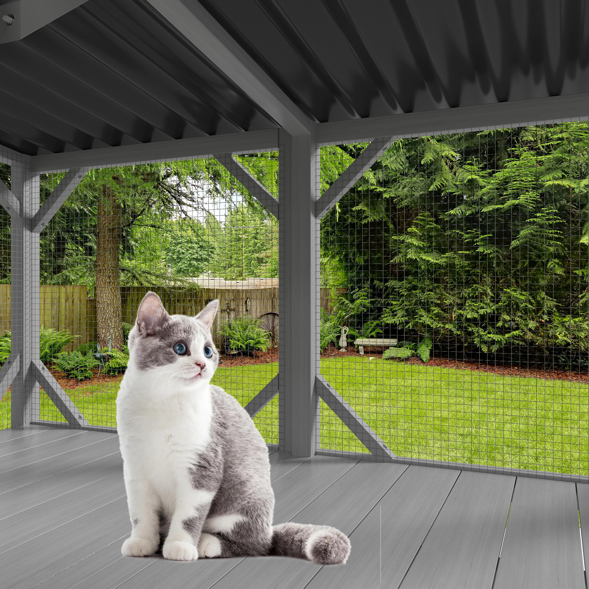 Catio para Gatos Grandes, Percha de Ventana en Madera para Gatos Indómitos - Para Tumbarte, Dormir y Disfrutar del Exterior desde la Seguridad de tu Hogar — imagen 5