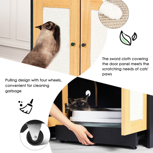 Caja de Limpieza para Gatos Doble con Puertas de Rattán, Encierro de Caja de Arena para 2 Gatos, Mueble de Arena Oculta con Panel de Escarificado para Gatos, 47" L x 19.8" A x 21.8" H, Negro — imagen 6