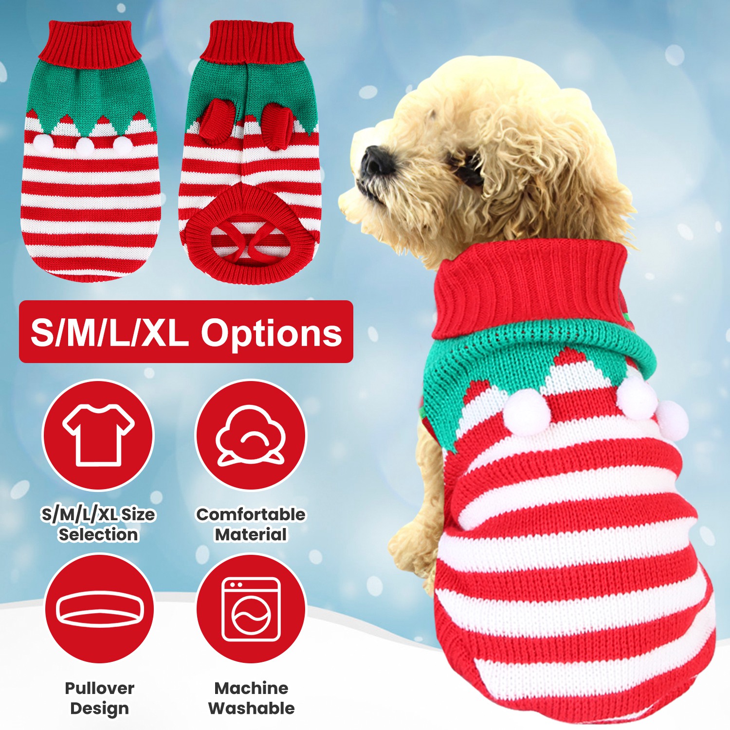 2 Patrones y 4 Tallas a Elegir - 1 Pieza de Suéter Navideño de Cuello Alto Para Mascotas, Ropa Navideña Para Perros y Gatos, Disfraz de Rayas con Muñeco de Nieve, Suéter de Invierno Para Gatitos y Cachorros Pequeños y Medianos — imagen 6