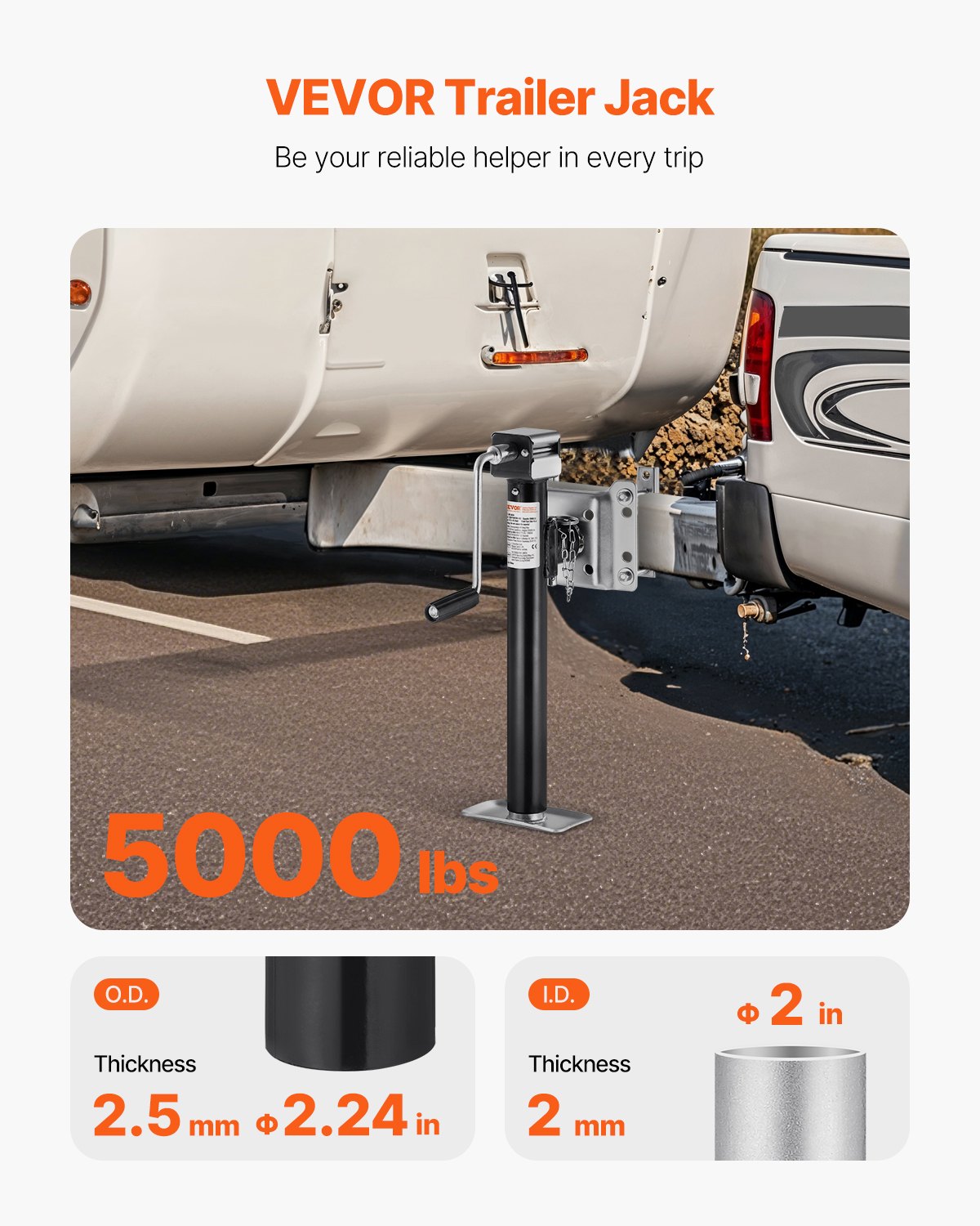 Trailer Jack, 5000 Lbs Dynamic Load Capacity, Heavy Duty Swivel Bolt-on Trailer Jack, 14.3" Lift Trailer Jack Stand With Handle For RV Trailer, Horse Trailer, Utility Trailer, And Yacht Trailer — imagen 3