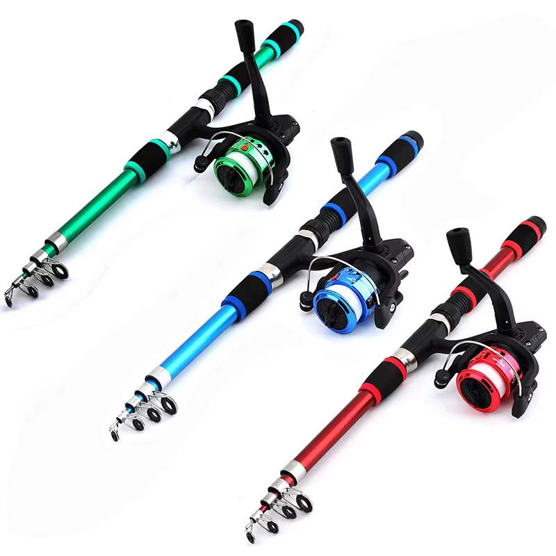 Set completo de cañas de pesca con caña telescópica, carrete giratorio, señuelos, anzuelo y caña de viaje — imagen 6