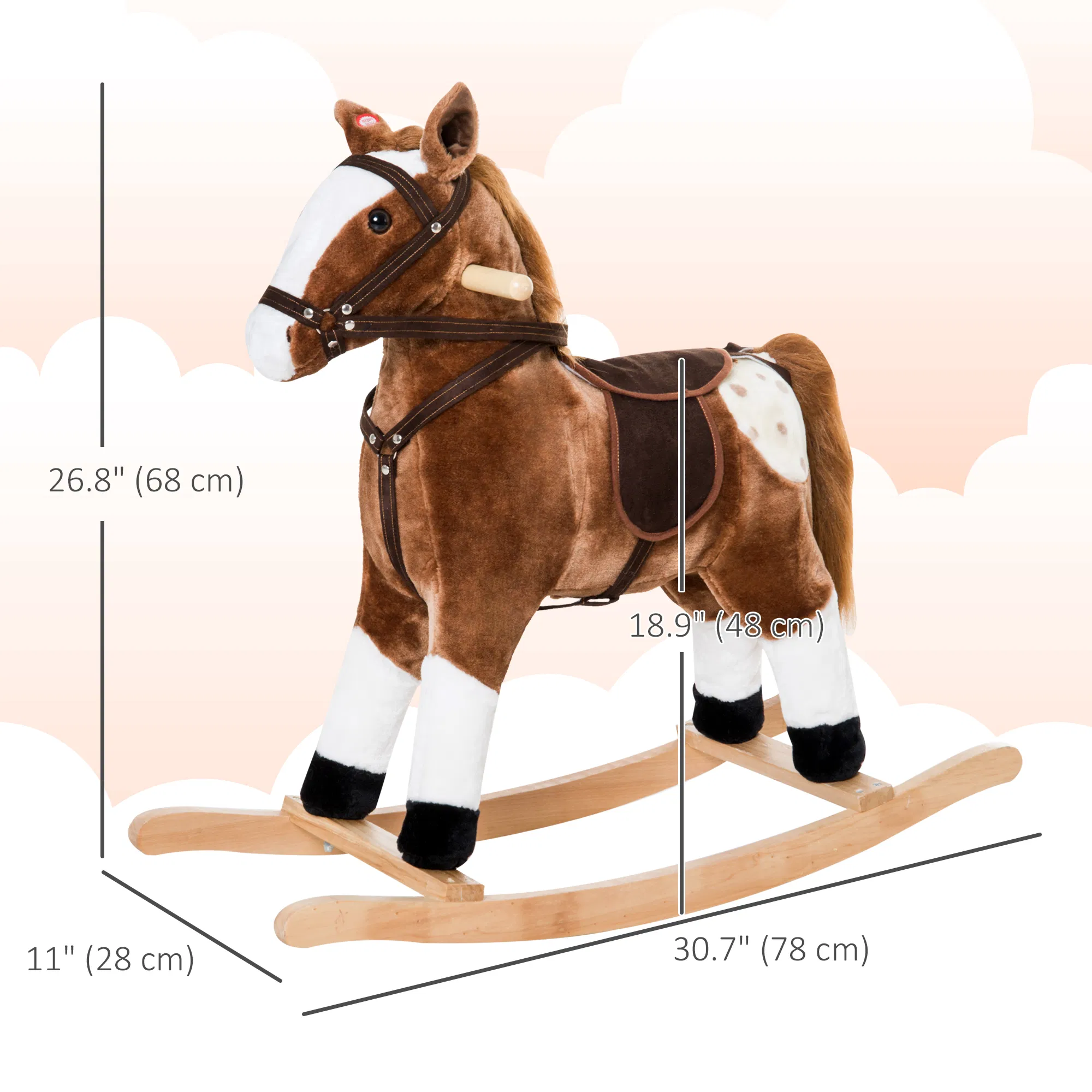 Baby Rocking Horse, Children Plush Animal Rocker, Kid Ride on Toy with Realistic Sound, Handle Grip, Brown — image 5