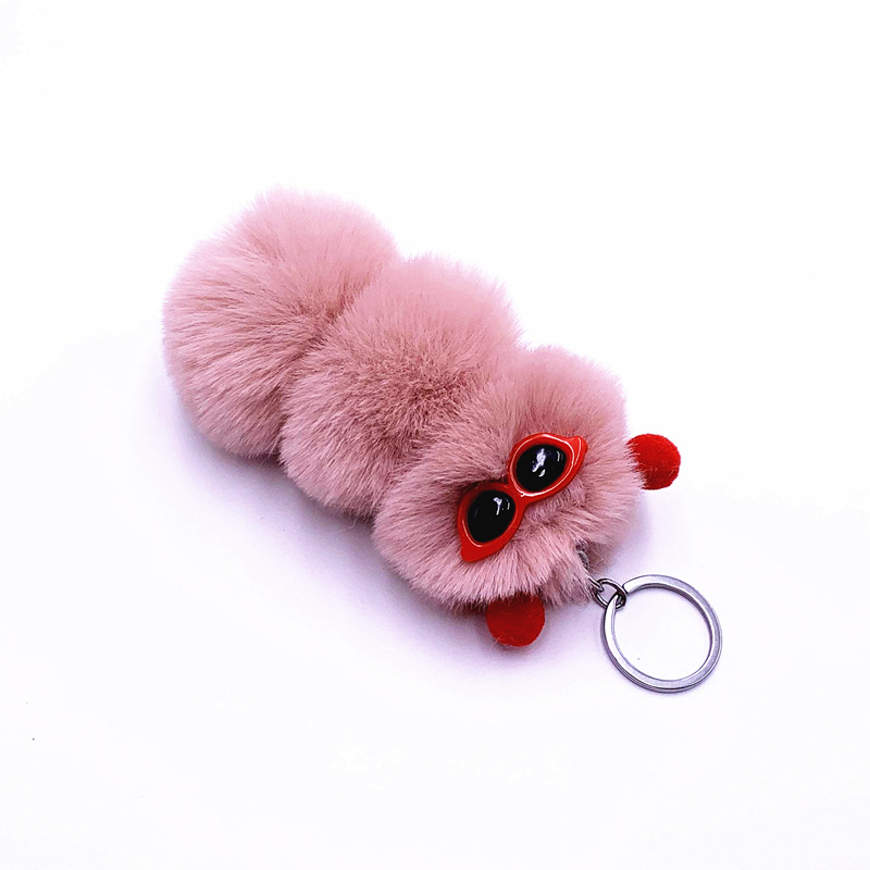 New Cute Caterpillar Key Chain Cute Candy Color Cartoon Plush Bag Pendant Car Key Chain Accessories — image 9