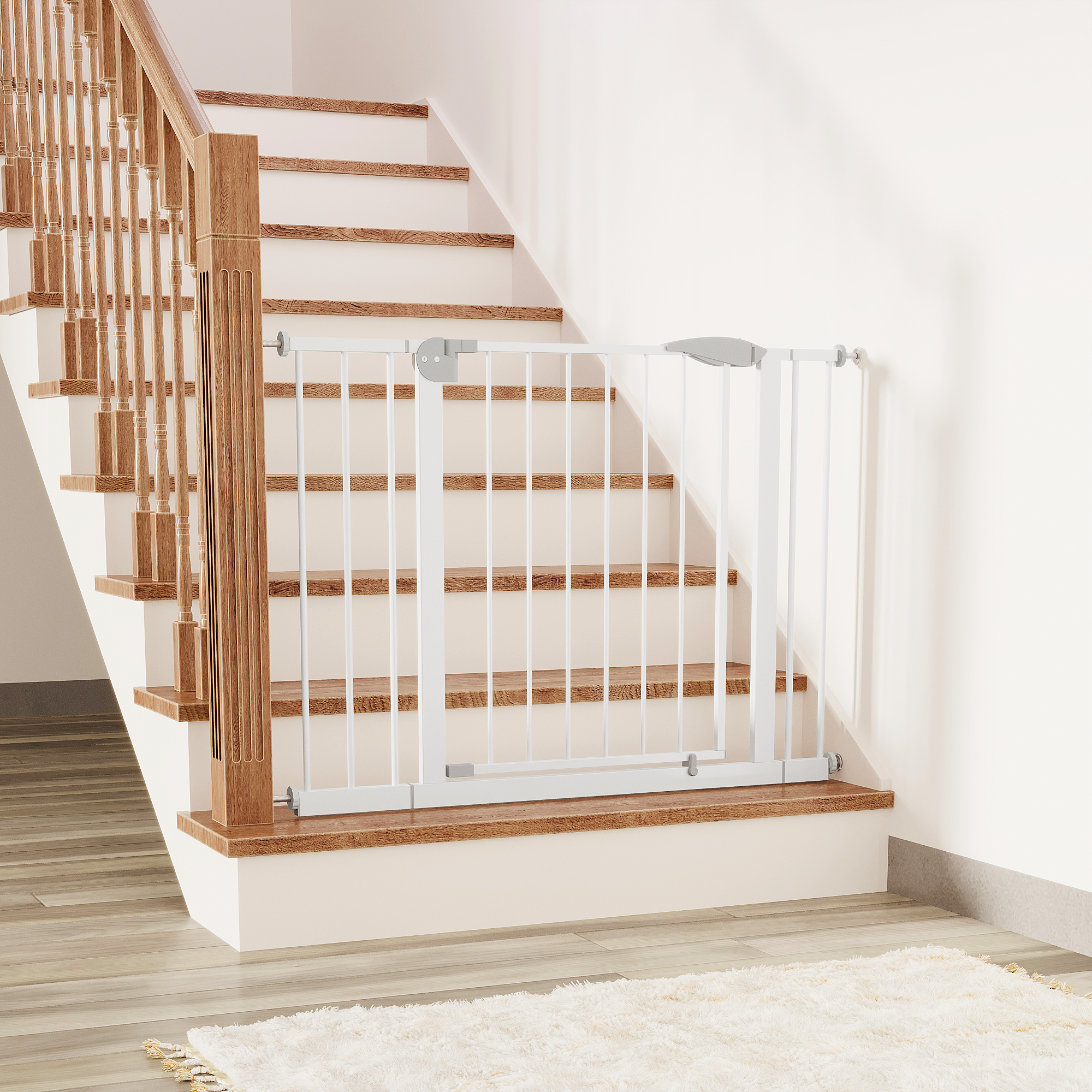 2 Pack 29.5-44.1" Wide Baby Gate for Stairs, Dog Gate Indoor for Doorways, No Drilling Pressure Mounted Pet Gates for Kids, Easy Walk Through Safety Gate, White — image 31