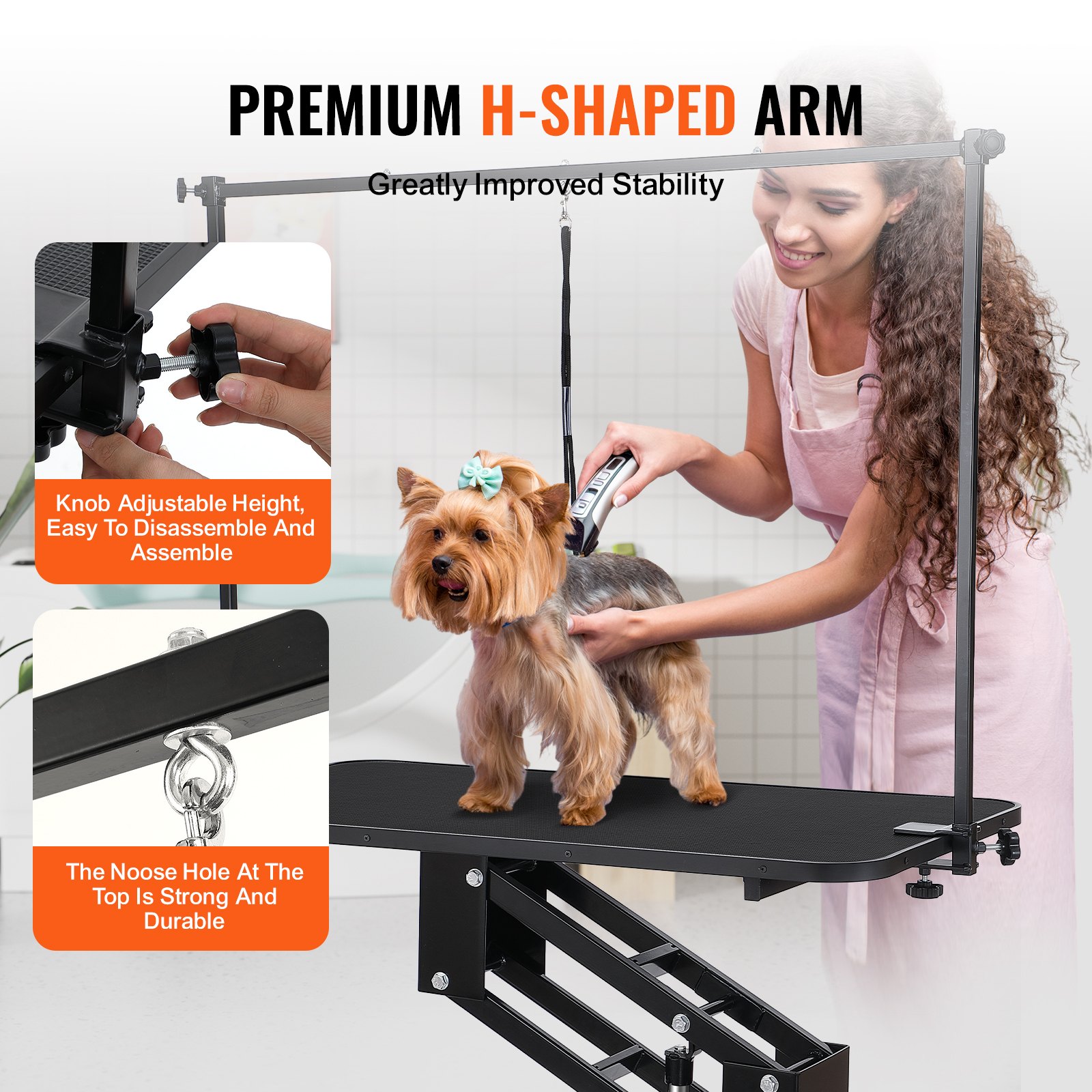 Mesa Hidráulica de Aseo para Mascotas de 43", Brazo de Aseo Resistente para Perros Medianos/Pequeños, Estación de Aseo para Perros de Altura Ajustable, Superficie Antideslizante/Estación de Aseo para Perros, Capacidad Máxima de 400LBS — imagen 2