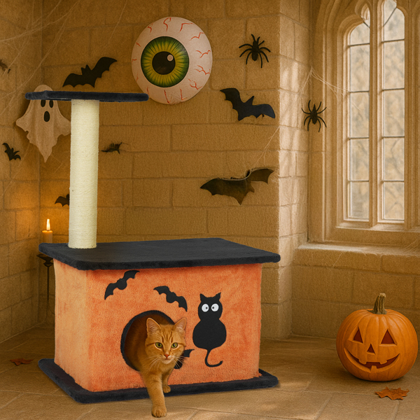 Árbol de Gatos para Halloween, Torre de Gatos con Condo Espacioso y Poste de Rastrillado en Sisal, Negro y Naranja — imagen 2