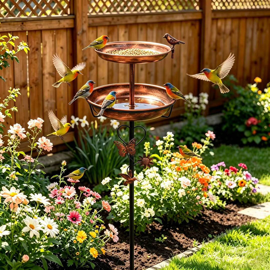 Outdoor Double-Layer Bird Feeder Birdbaths Bowl Freestanding Bird Bath Stand for Garden Yard Patio Decor with 5-Pronged Base — image 4