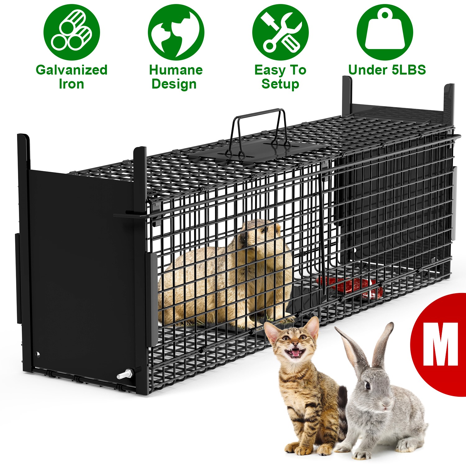 Live Animal Cage Trap For Animals Humane Galvanized Iron Trap Cage For Raccoons Armadillos Foxes Opossums Muskrats Beavers 26in 32in 40in Size Options — image 26