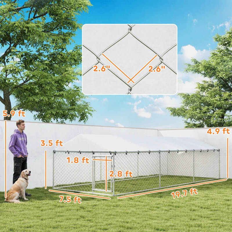 PawHut 20' X 7.5' X 5' Perro Caja Exterior Para Perros Grandes Con Techo Impermeable, Plateado — imagen 2