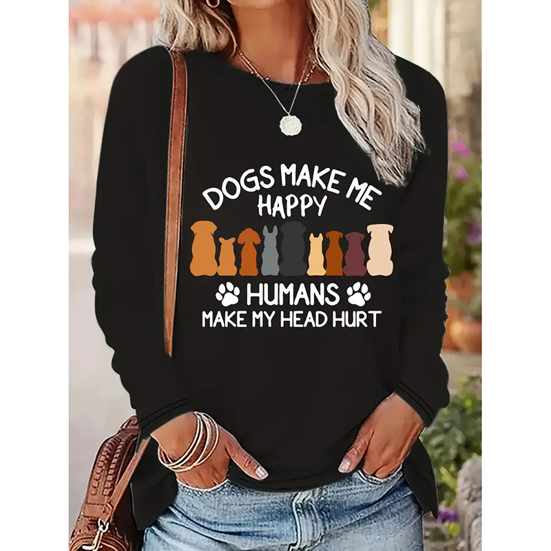 Sudadera de Cuello Crew para Mujer con Gráficos de Perros y Letras, Camiseta de Manga Larga Casual para Primavera y Otoño — imagen 3