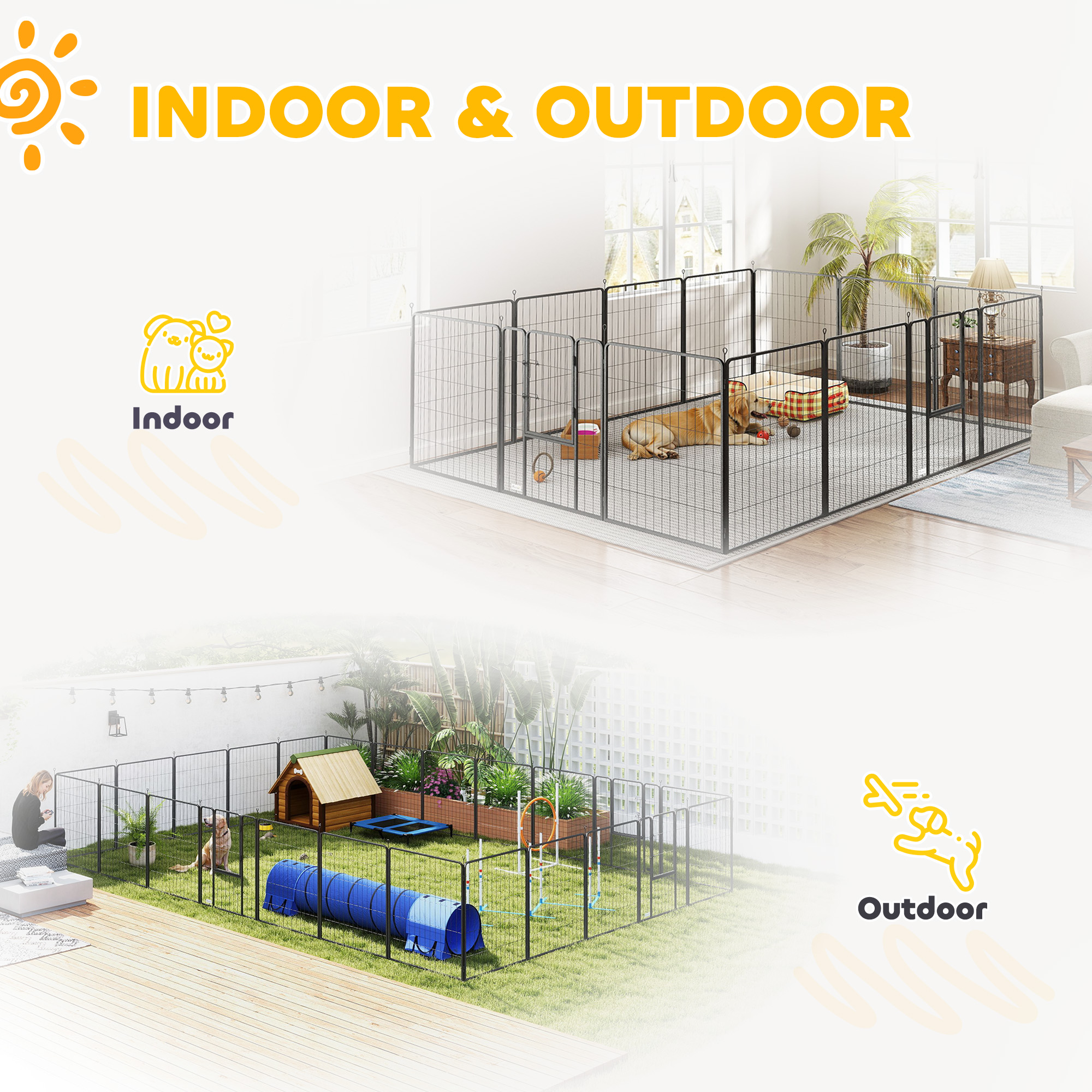Cubo de Juego para Perros Indoors y Outdoors, 24 Paneles 99 cm Altura, Caja de Ejercicio con Puerta Conectable, Color Gris — imagen 7