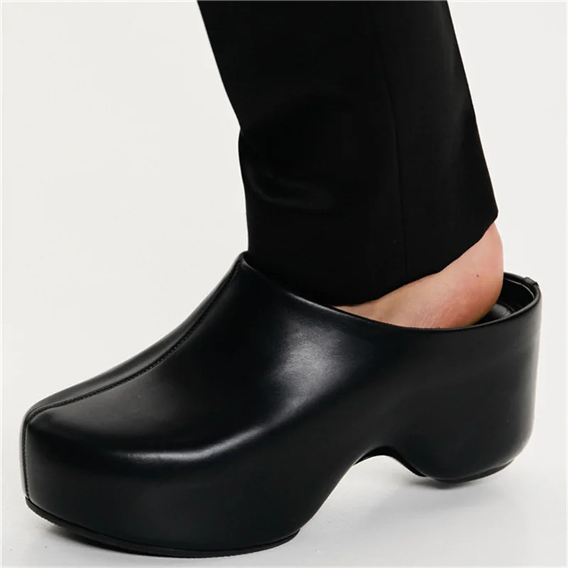 Runway Platform Mules Shoes Women Office Lady Leisure Half Slippers Luxury Designer Thick Bottom Flat Shoes Large — image 2