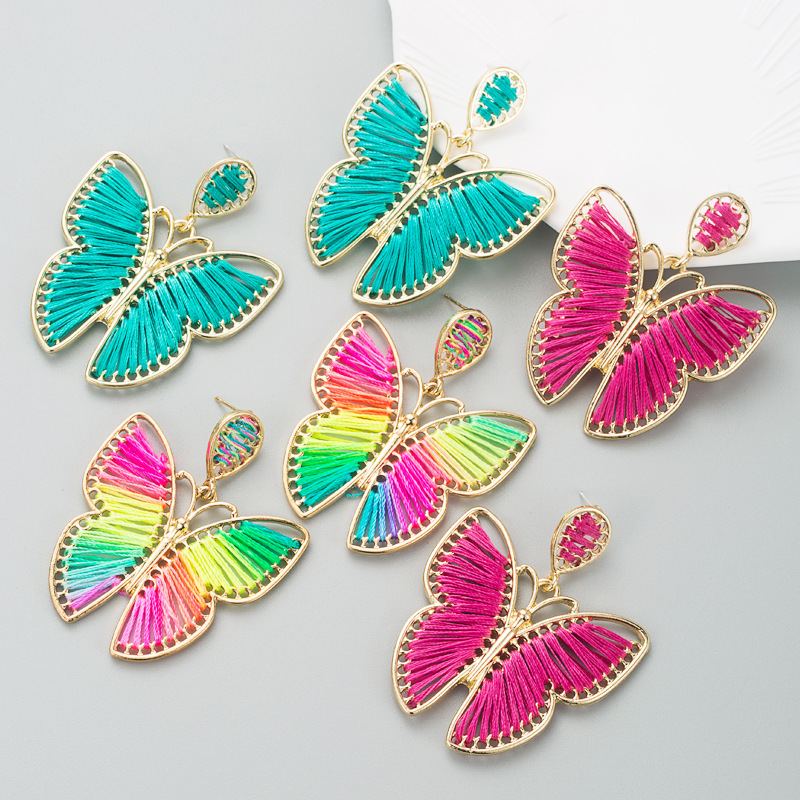 Fashion Alloy Hand-Woven Butterfly Earrings Creative Exaggerated Trend Hollow Earrings — image 1