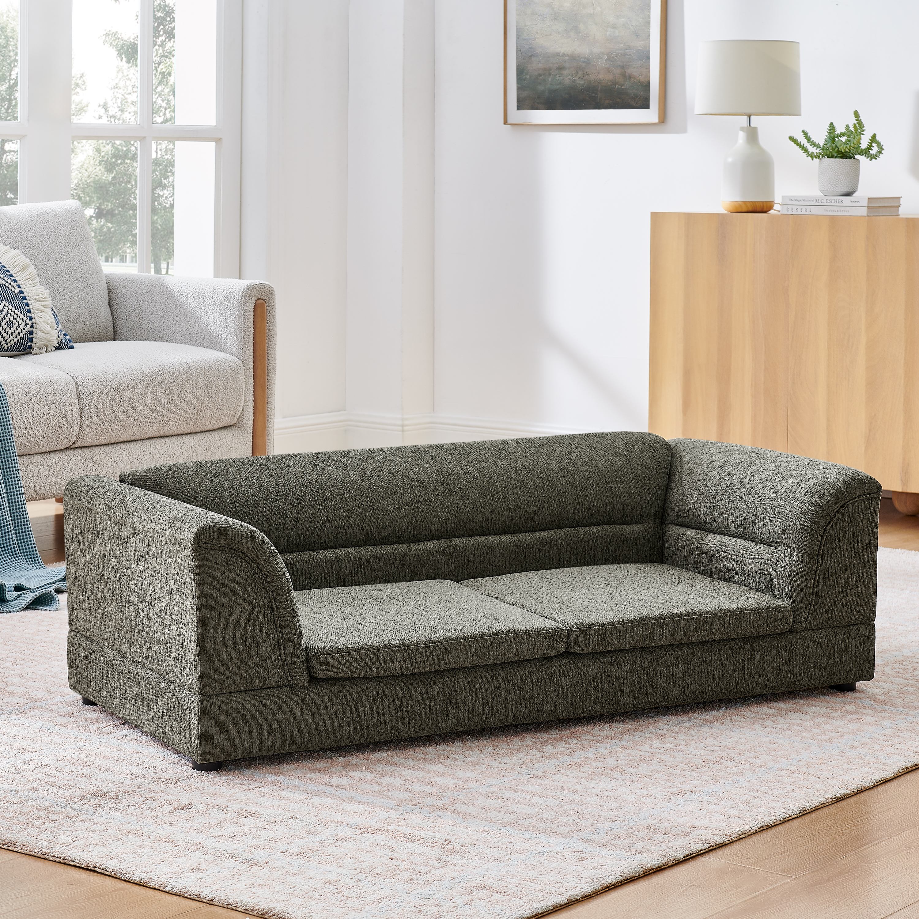 Oversized Pet Sofa, Curved Armrest Rectangular Dog Sofa, Linen Fabric Comfort Pet Couch for Large & Oversized Dogs-Dark Gray — image 12