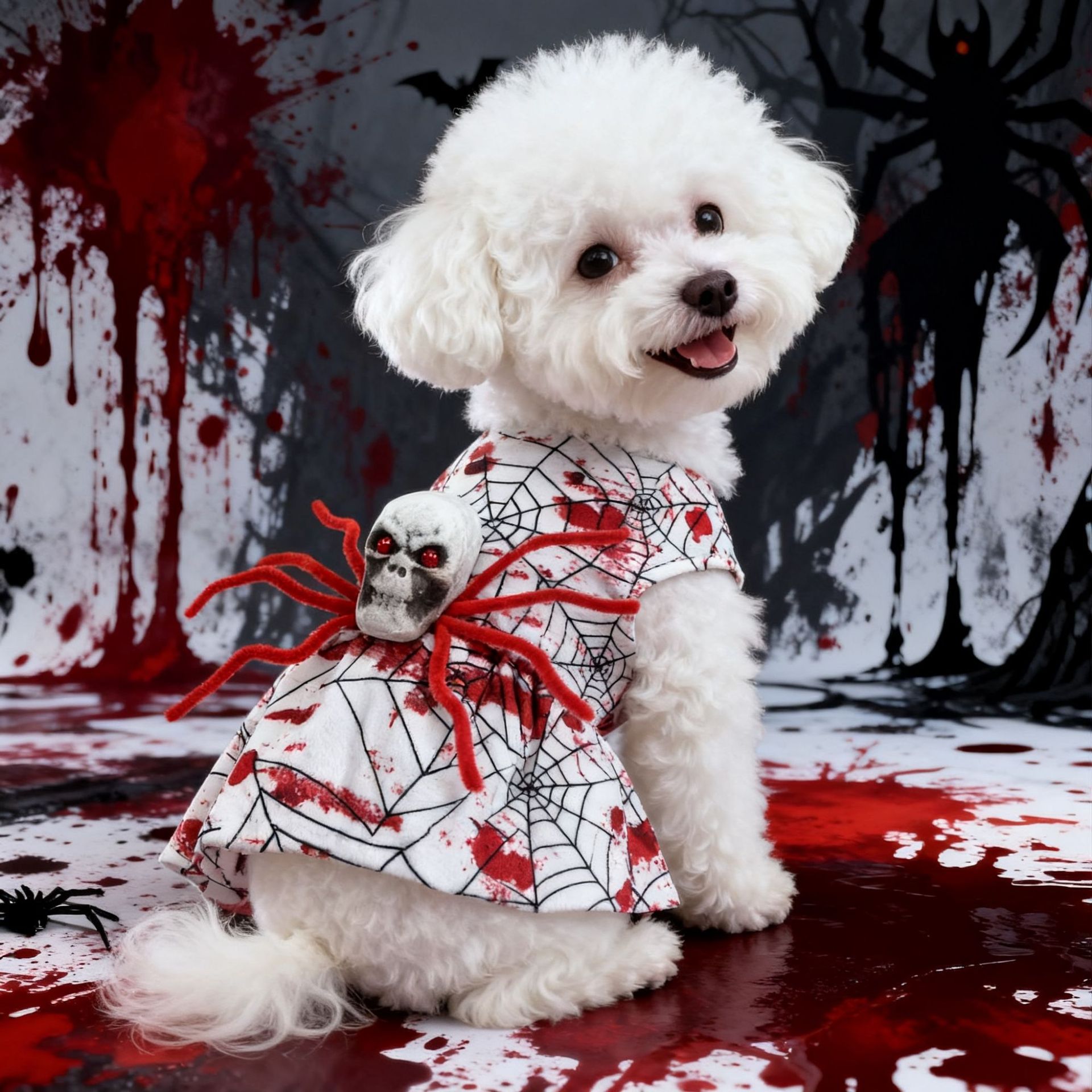 New Halloween Pet Dog Dress Four-Legged Costume Bloody Spider Design for Small Dogs — image 2