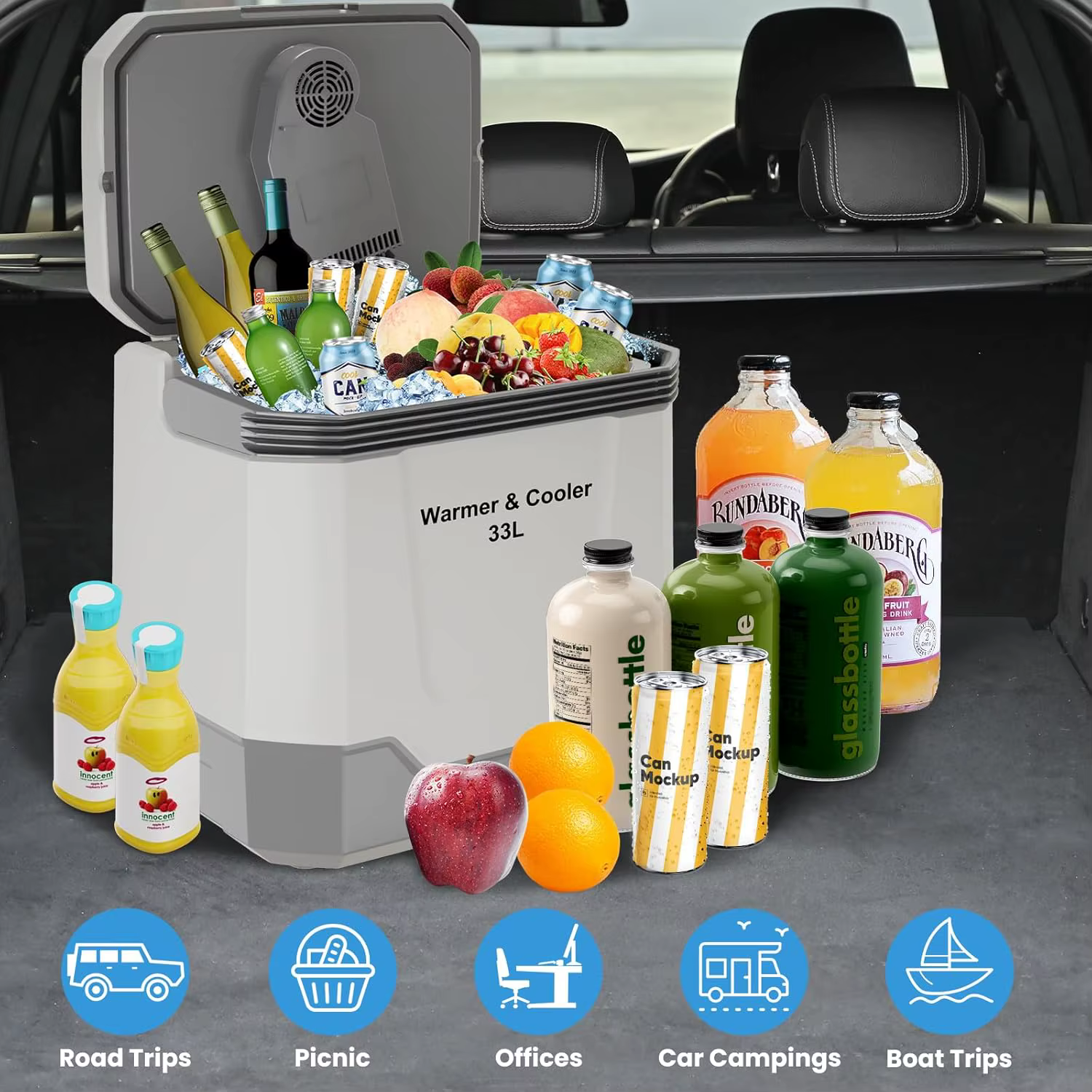 35 QT (33 L) Electric Cooler Warmer, 12V Portable Car Refrigerator, Plug In Cooler with Locking Handle, 110V for Cars, Trucks, RVs & Home, Grey — image 2