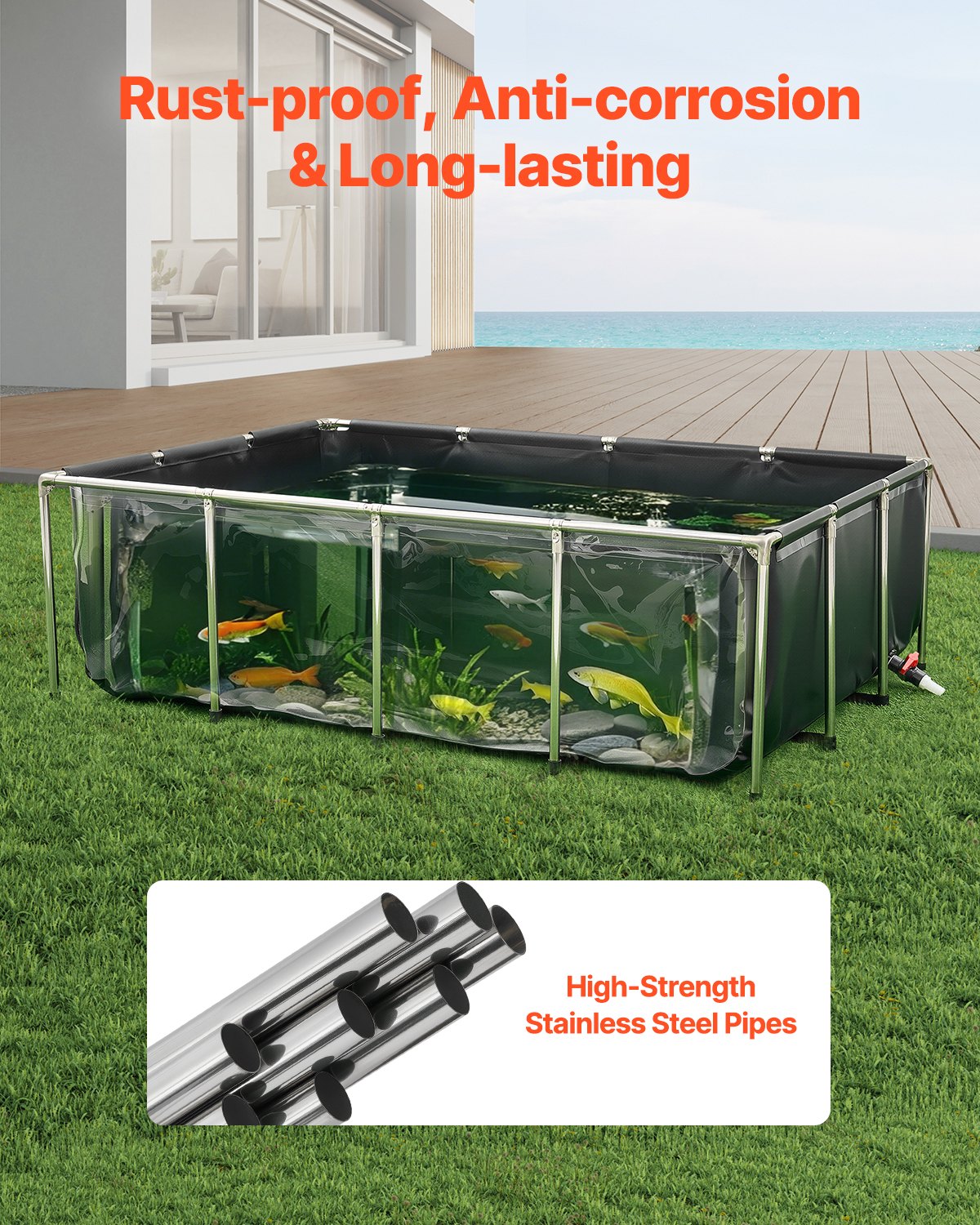 Canvas Fish Pond Above Ground Koi Tank 470 Gal With Clear Viewing Panel — imagen 3