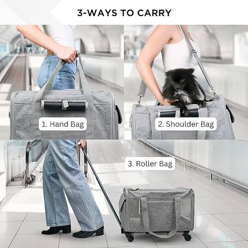 Pet Carrier with Wheels for Dogs Up To 15lbs & Cat Airline Approved Dog Carrier Rolling Pet Carrier Foldable Pet Stroller — image 5