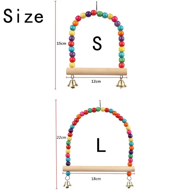 Juguetes de Suelo para Pájaros - Oscilador de Madera con Campanas y Anillos Acrílicos para Canarios y Periquitos — imagen 6