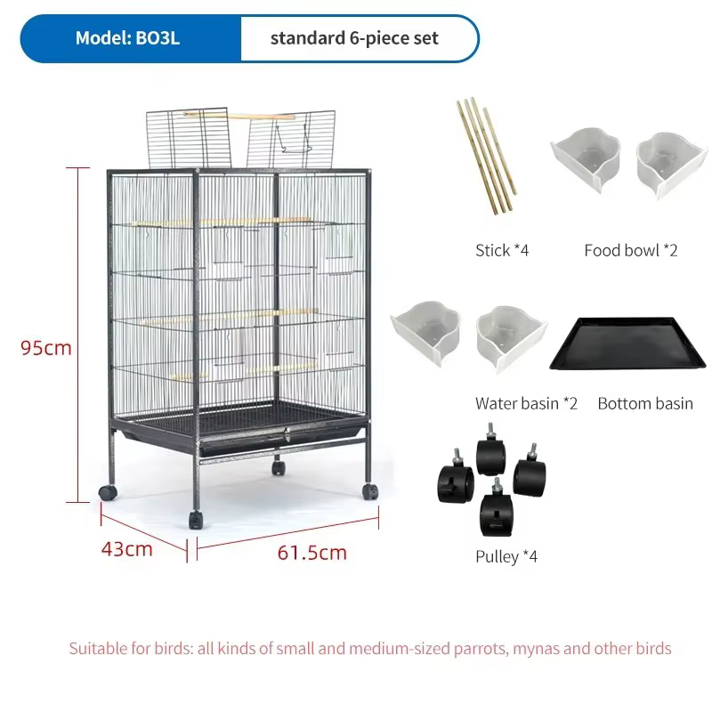 Large Bird Cages Luxury Villa Art Birdcage Big Space Black Stainless Steel Metal Iron Pet Parrot Cage Low Price — image 5