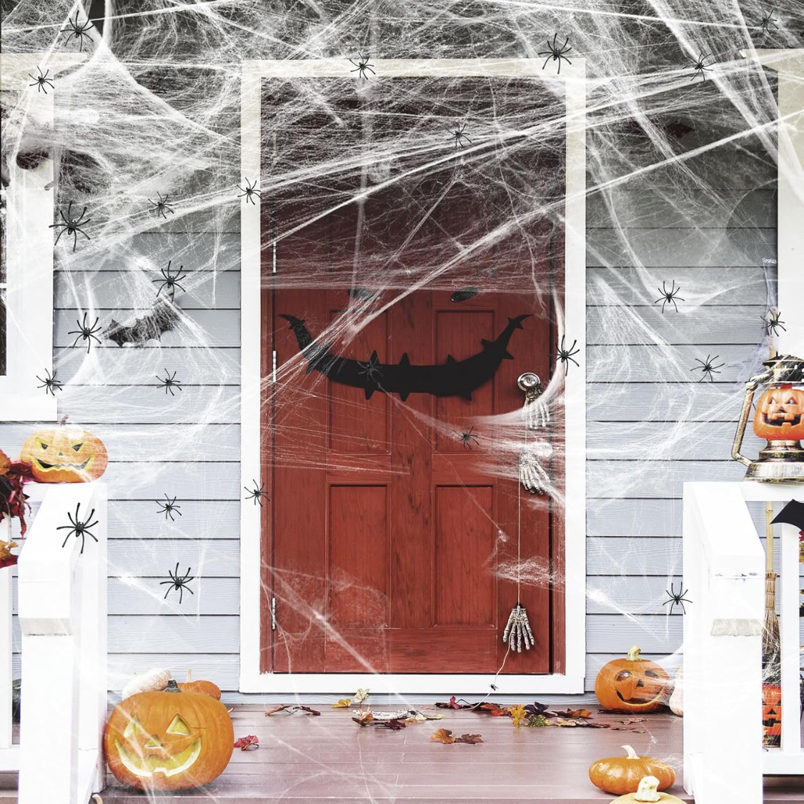 Redes de Arañas y 50pcs Gusanos Falsos Super Estirables Redes de Araña para Decoración de Halloween Indoors y Exteriores — imagen 1