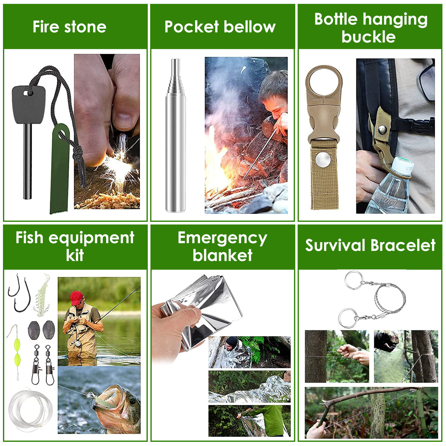 Kit de Supervivencia de Emergencia de 47 Piezas, Equipo EDC de Supervivencia, Herramientas y Suministros de Primeros Auxilios con Estuche para Senderismo, Caza, Desastres y Aventuras de Camping — imagen 6