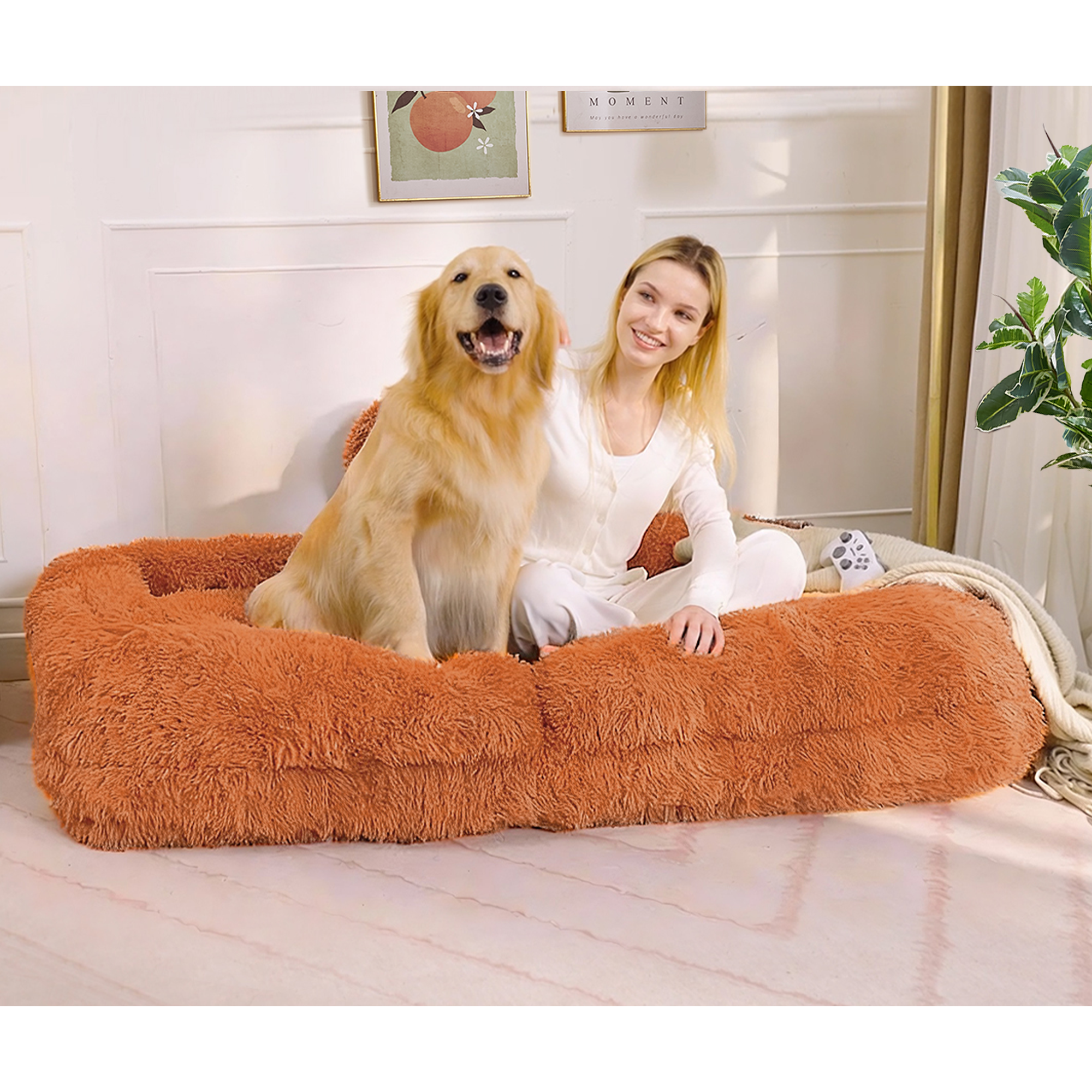 Human Dog Bed, Lazy Sofa, 5-Position Adjustable Convertible, Floor Gaming Chair, bedroom, living room, Suitable for gaming, meditation, relaxation, Plush Fabric, Orange — image 5